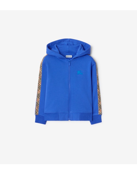 Check Trim Cotton Zip Hoodie