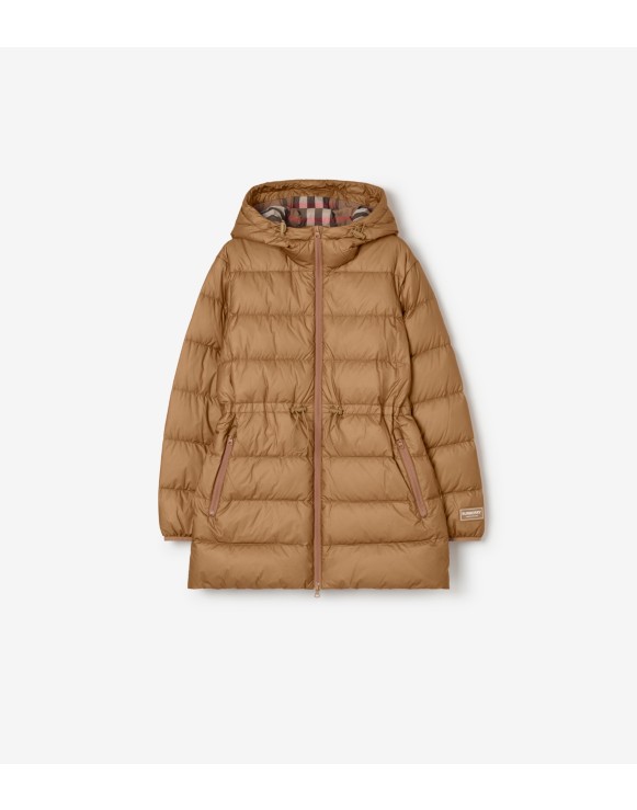 ナイロン フーデッド ダウンコート (キャメル) - ウィメンズ