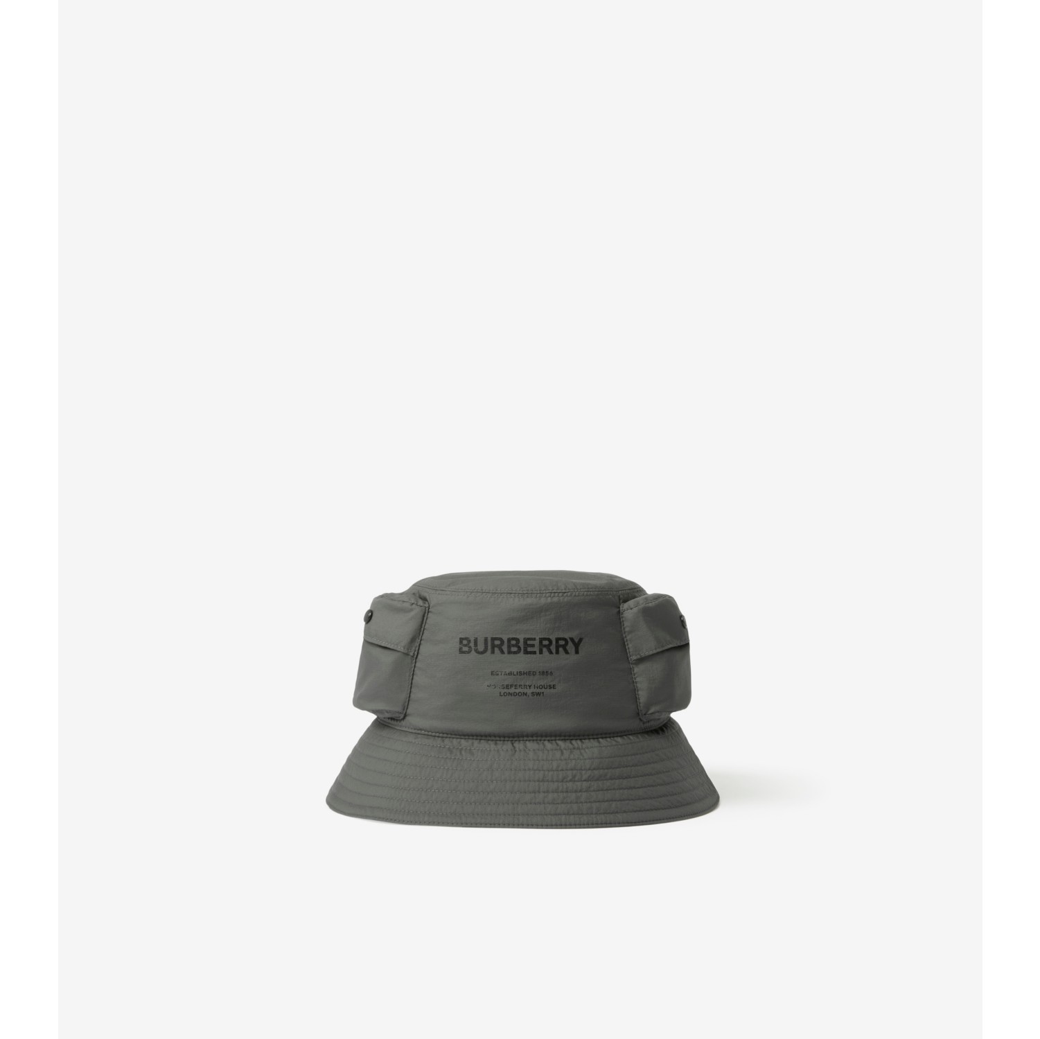 Horseferry Motif Nylon Bucket Hat in Soft Slate Burberry Official