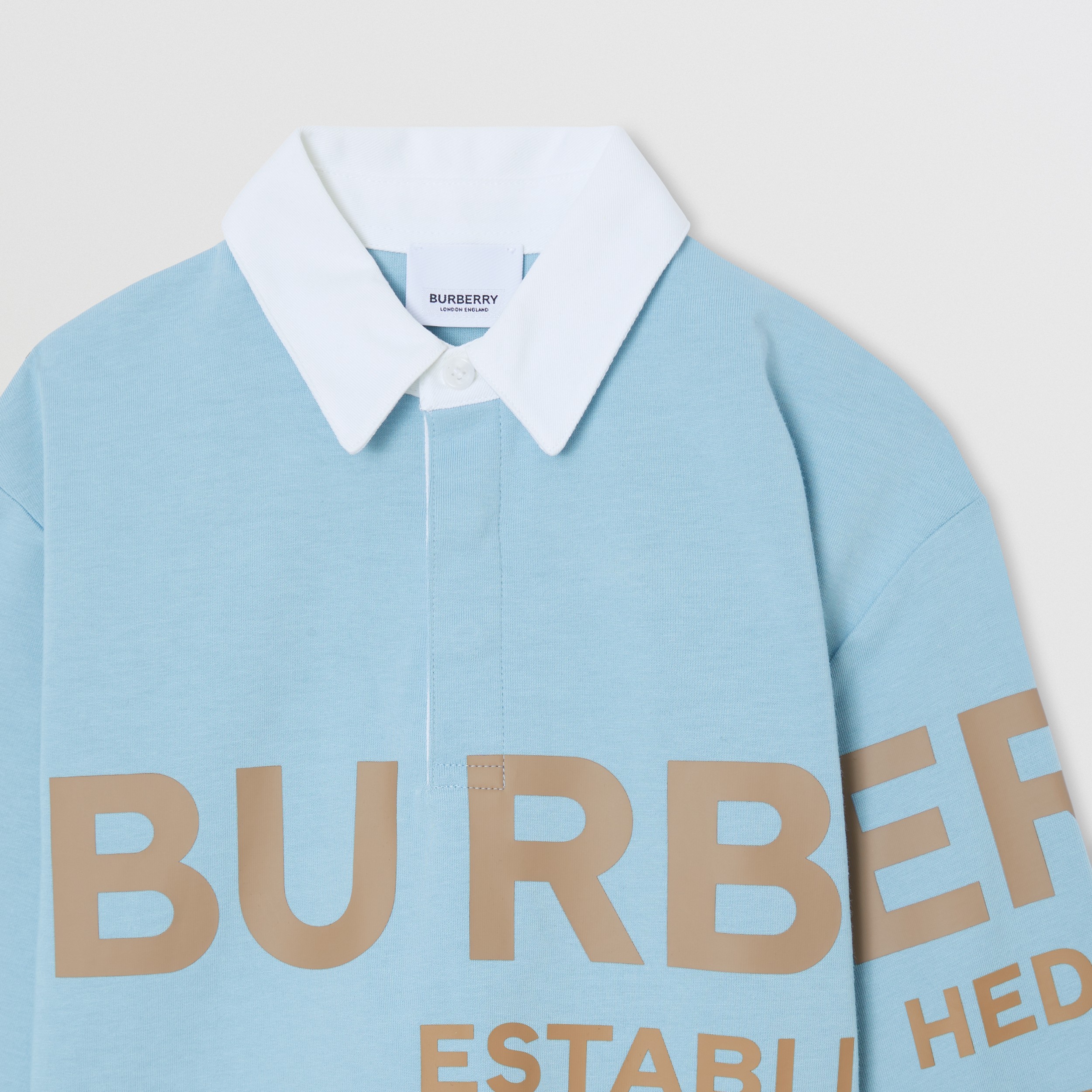 Long-sleeve Horseferry Print Cotton Polo Shirt in Powdered Blue - Boy | Burberry® Official - 3
