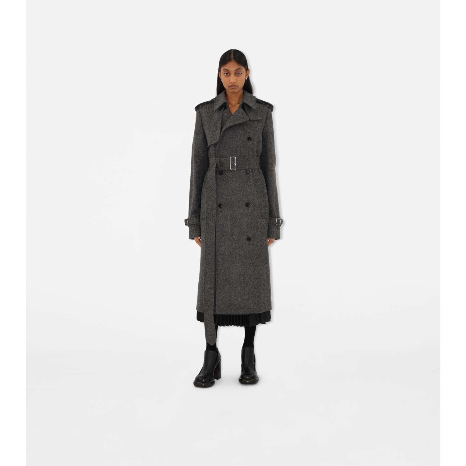 Trench coat largo en lana