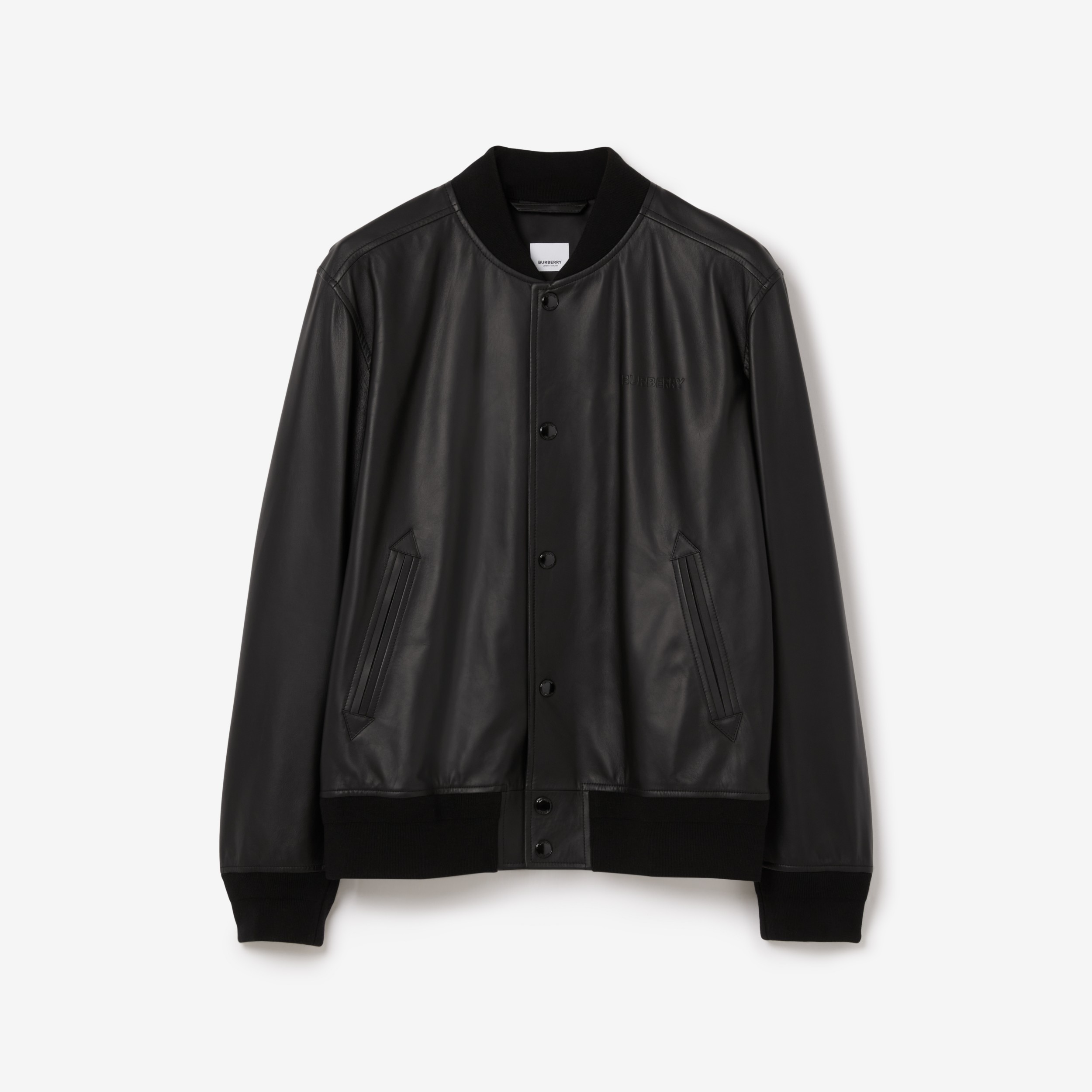 Cazadora bomber en piel con logotipo grabado (Negro) - Hombre | Burberry®  oficial