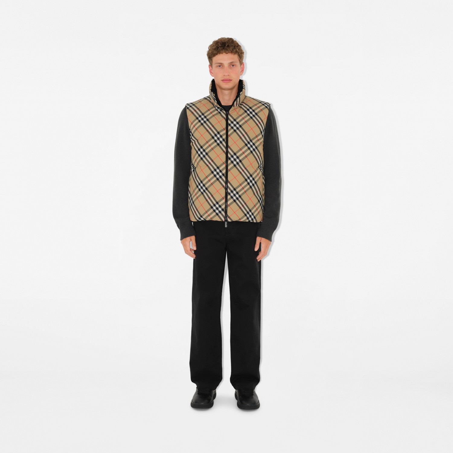 Reversible Check Nylon Padded Gilet in Sand - Men | Burberry Reversible Check Nylon Padded Gilet in Sand - Men | Burberry