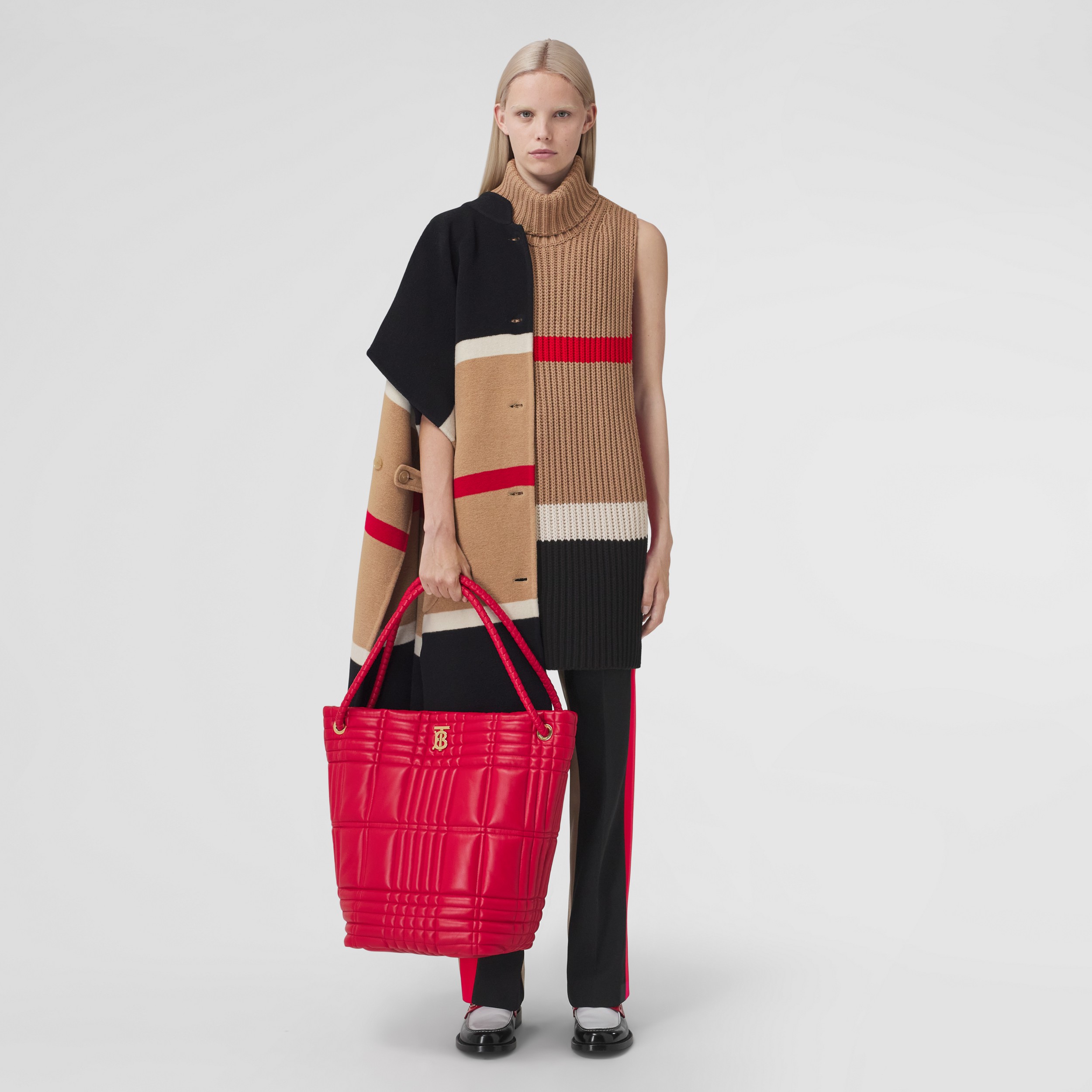 Striped Cashmere Cotton Blend Cape in Camel - Women | Burberry® Official - 1