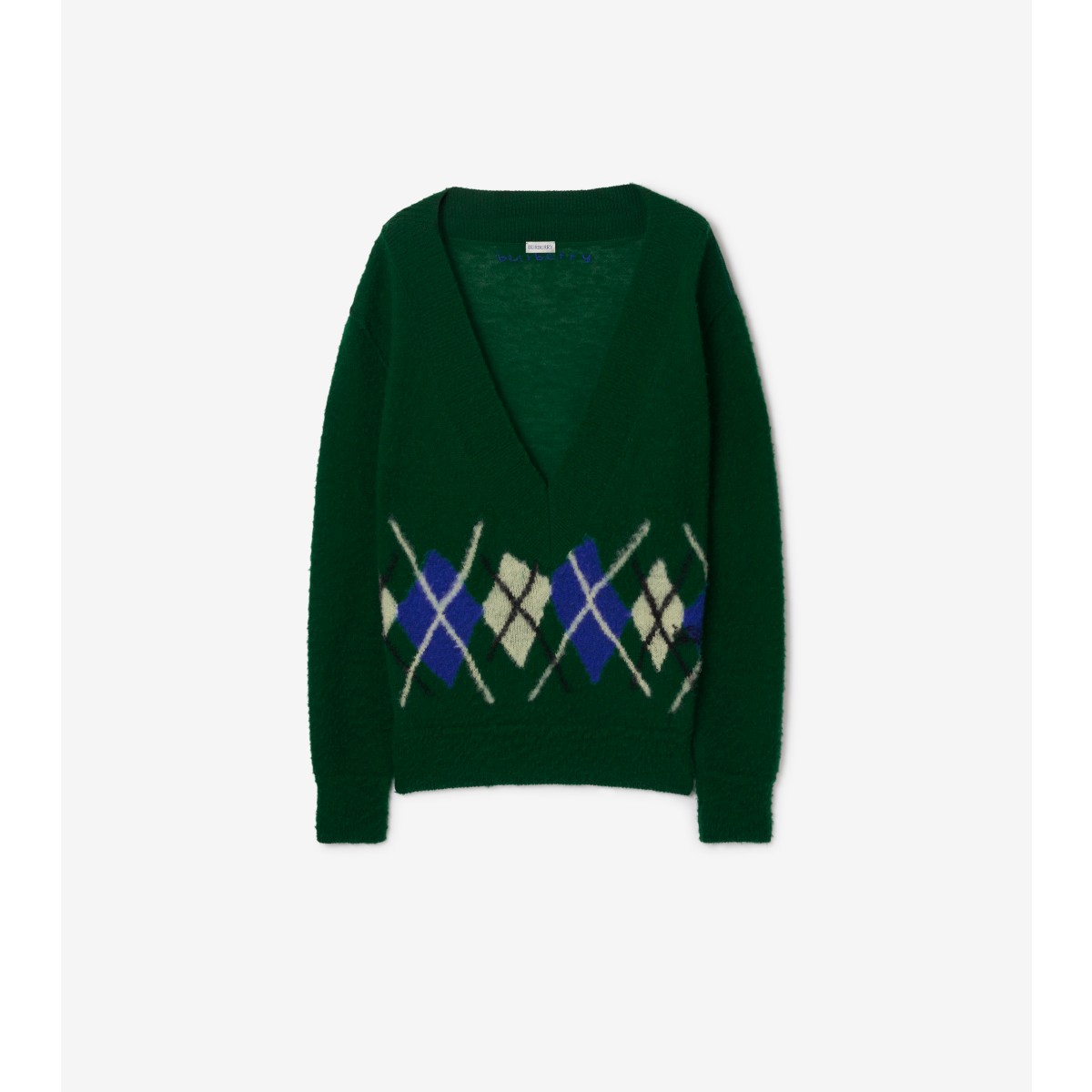 Shop Burberry Argyle Wool Sweater In Ivy