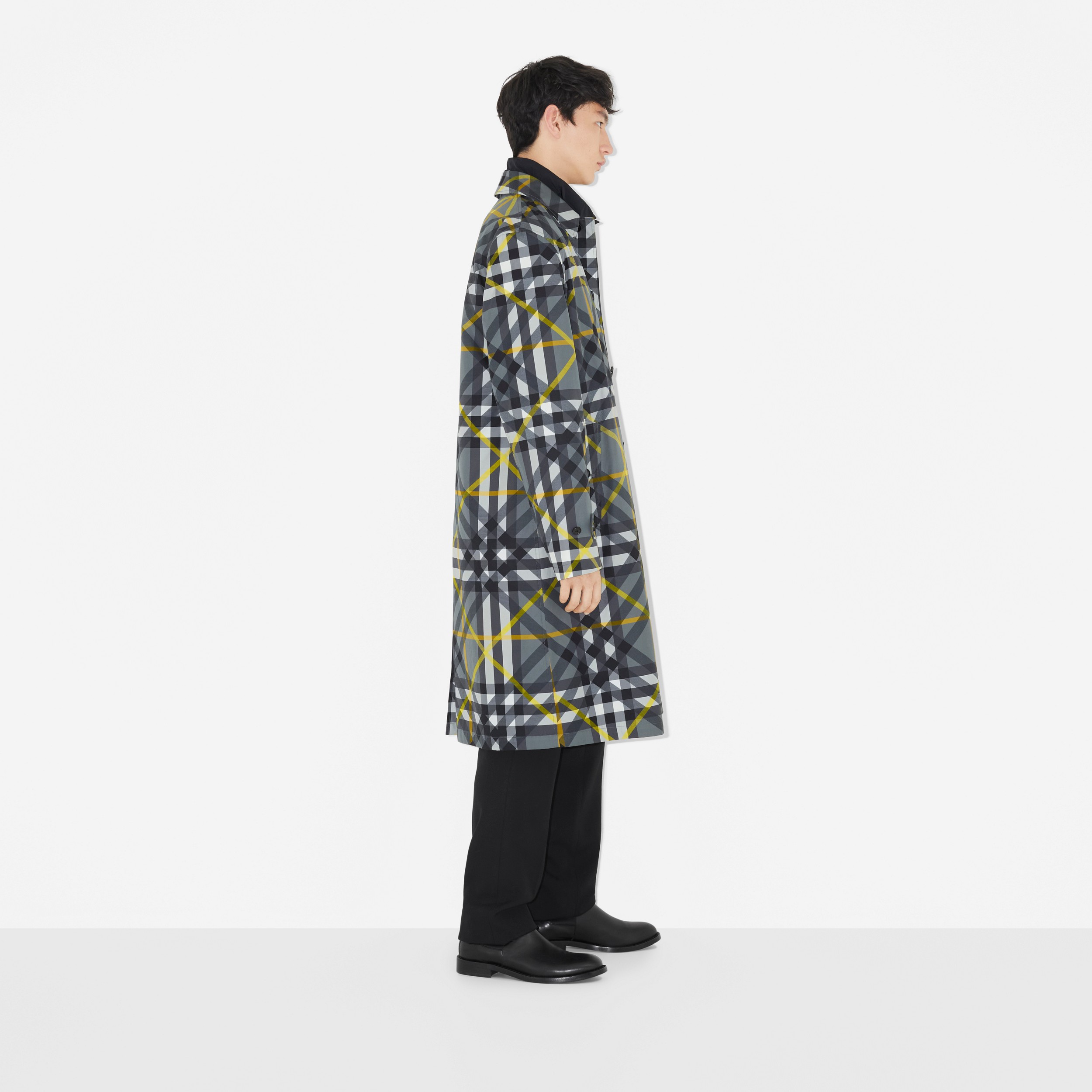 Layered Check Cotton Gabardine Car Coat in Storm Grey - Men | Burberry® Official - 3