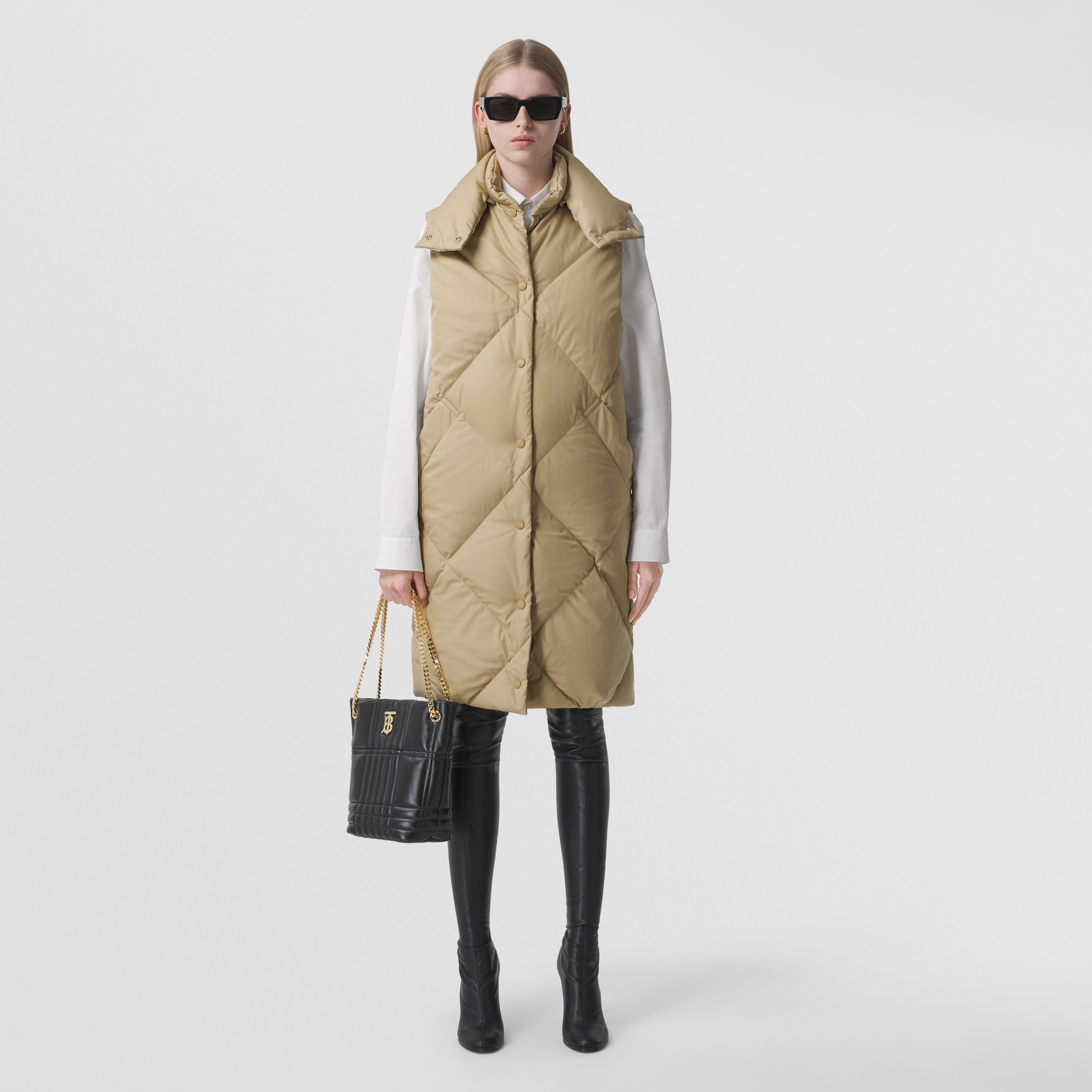 Quilted Cotton Gabardine Funnel Neck Gilet in Honey - Women | Burberry® Official - 1