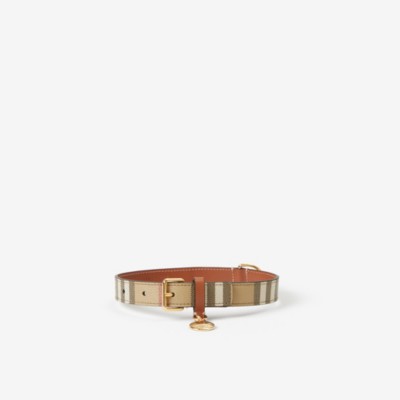 Burberry Check Medium Dog Collar In Archive Beige/briar Brown