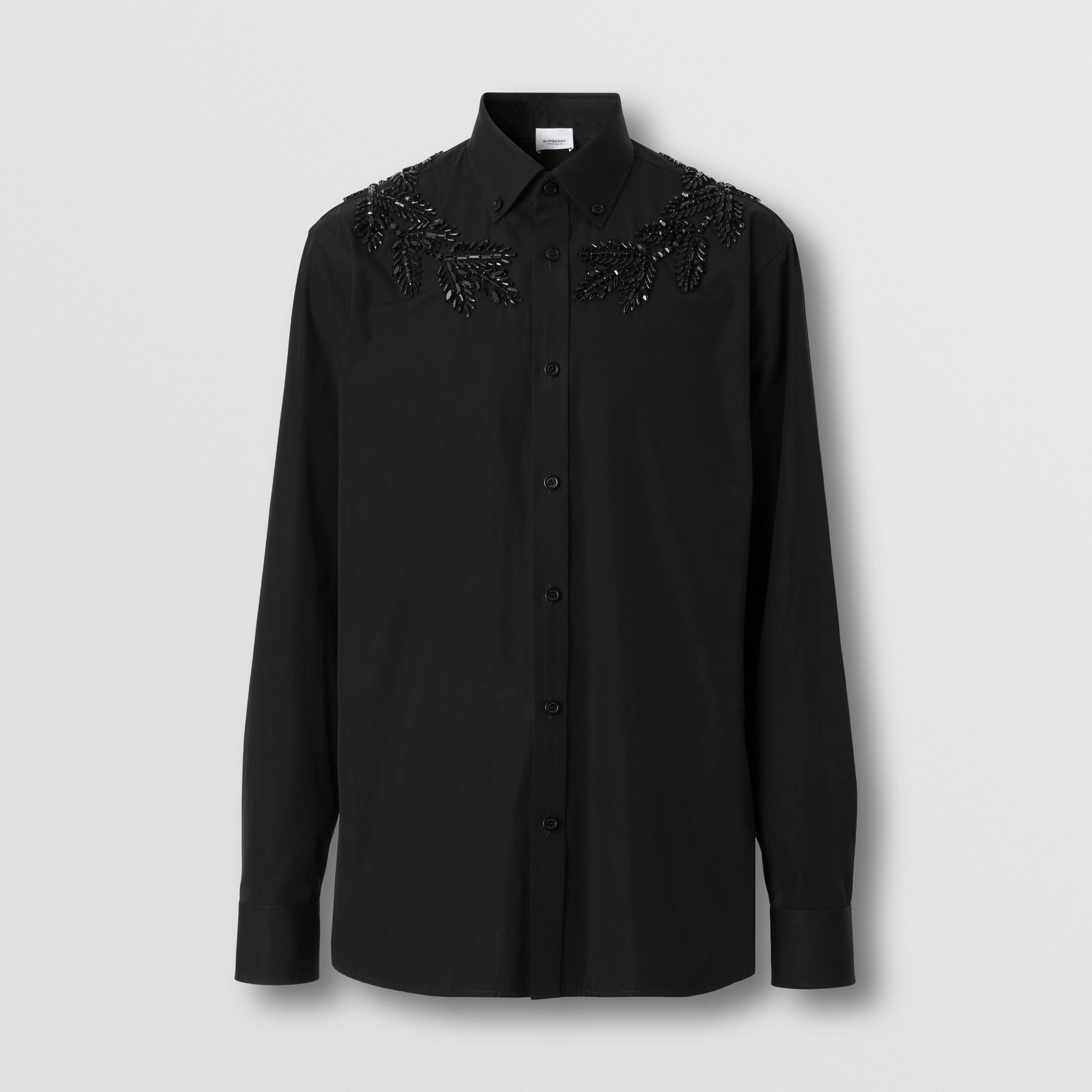 Slim Fit Crystal Oak Leaf Cotton Shirt in Black - Men | Burberry® Official - 4
