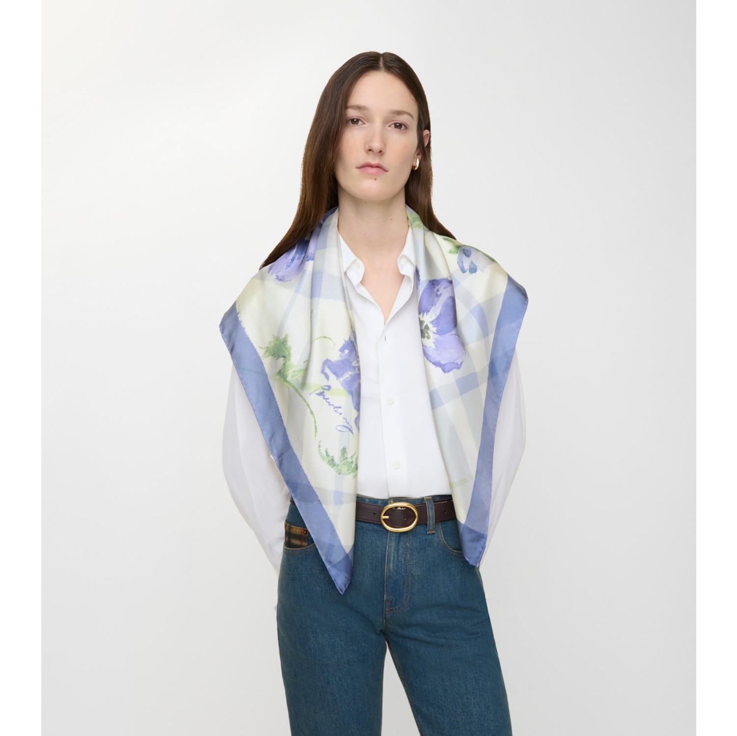 Watercolour Check Silk Scarf in Cornflower blue | Burberry® Official