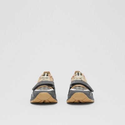 Vintage Check, Suede and Leather Sneakers in Grey/archive Beige 