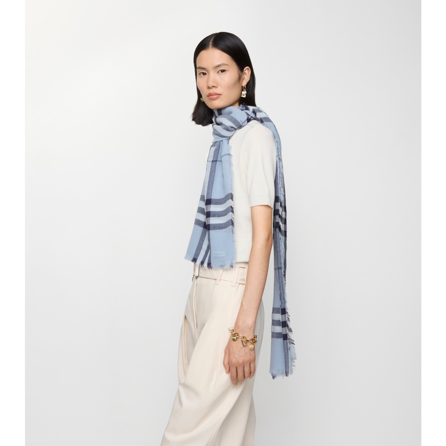 Wide Check Wool Scarf