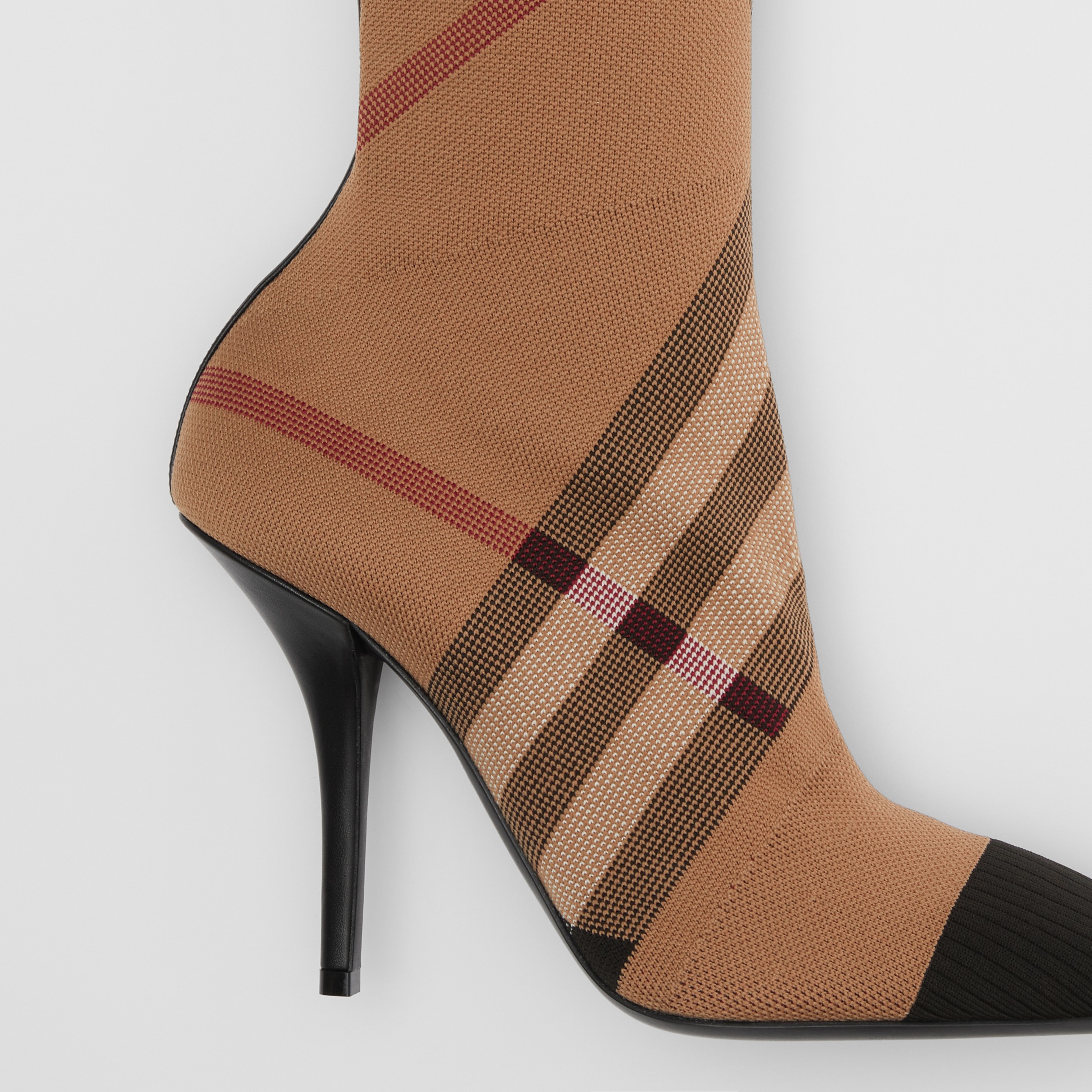 Knitted Check Sock Boots in Birch Brown - Women | Burberry® Official - 2