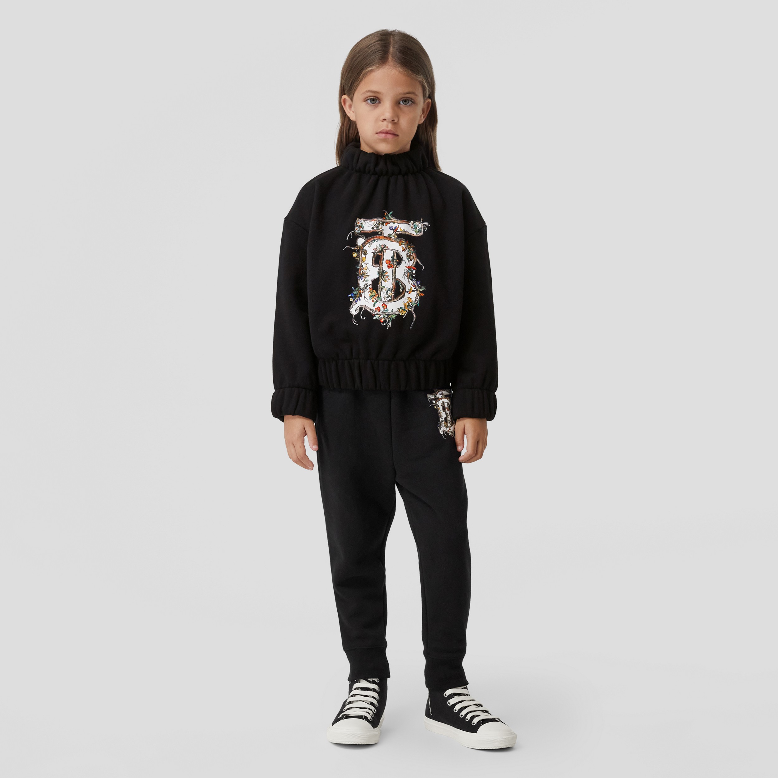 Monogram Motif Cotton Funnel Neck Sweatshirt in Black | Burberry® Official - 3