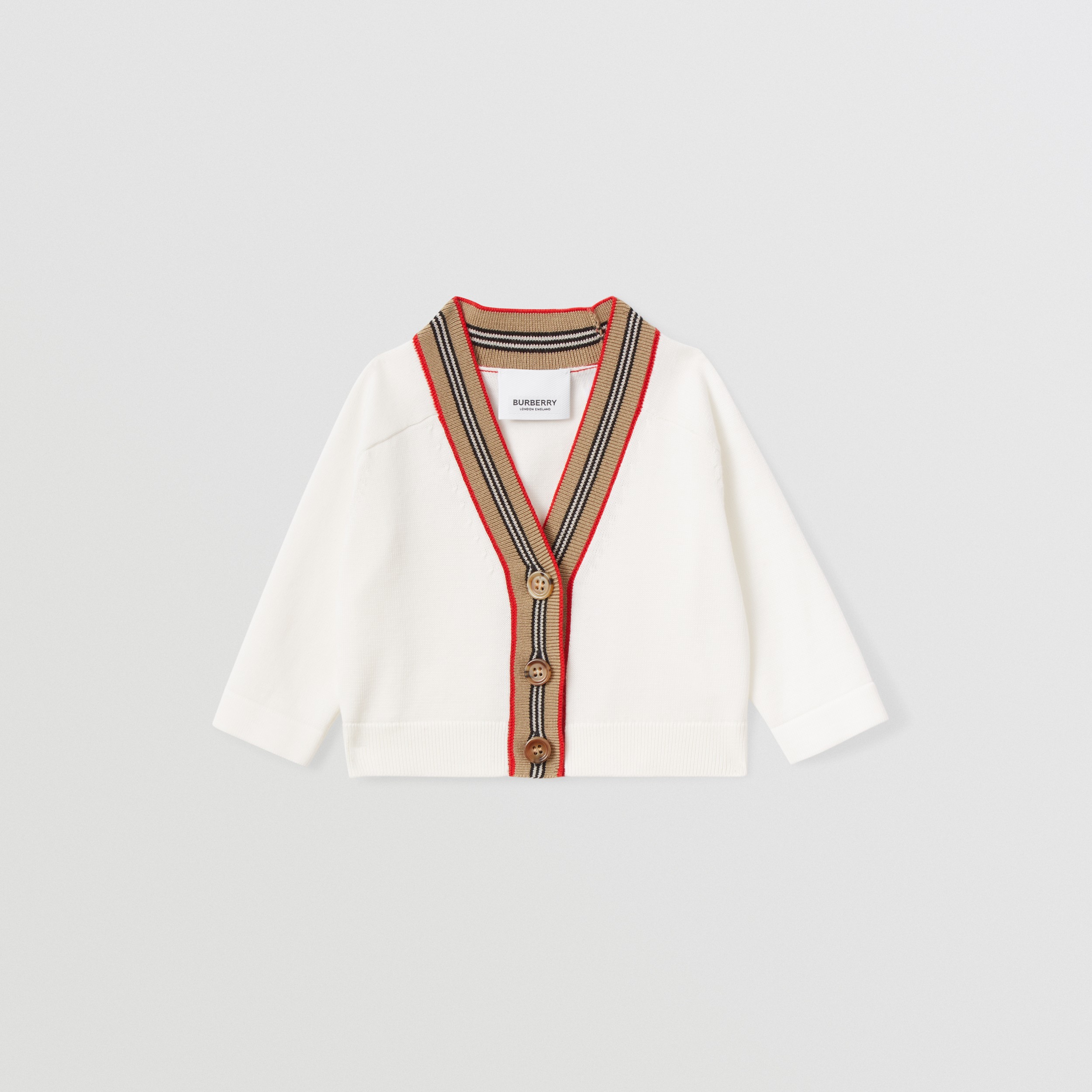 Icon Stripe Trim Cotton Cardigan in Ivory - Children | Burberry® Official - 1