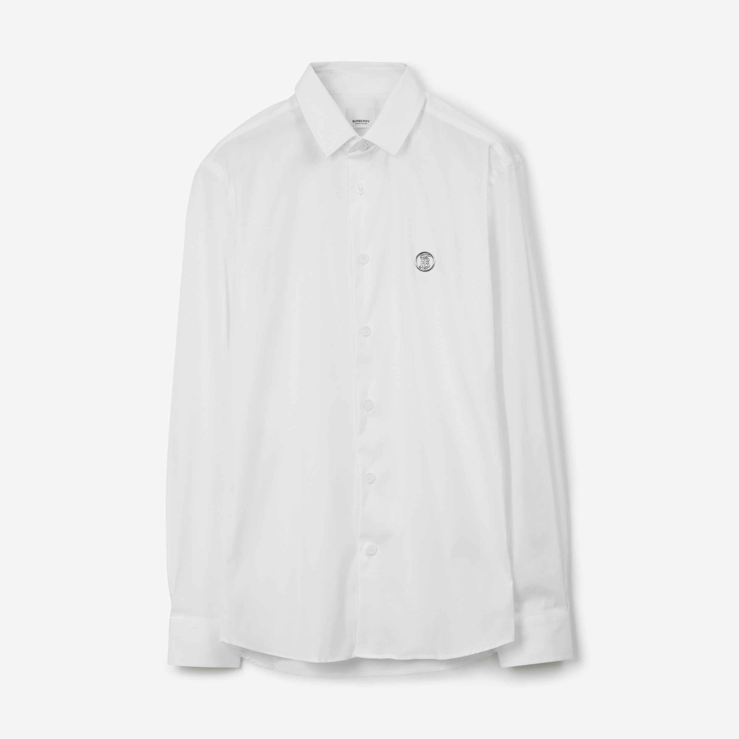 Camisa en mezcla técnica de algodón con monograma (Blanco) - Hombre | Burberry® oficial - 1