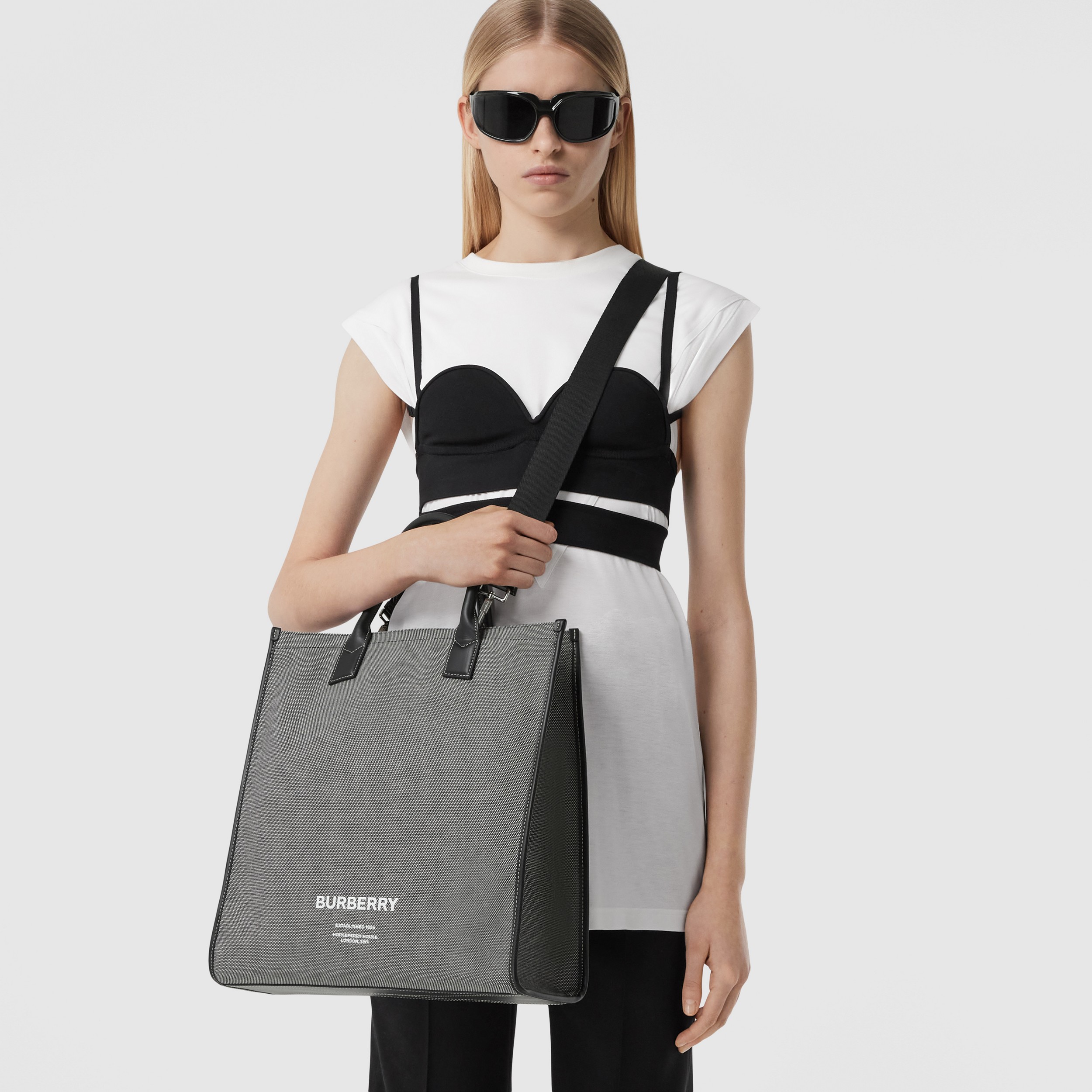 Horseferry Print Cotton Canvas Tote in Black/grey | Burberry® Official - 3