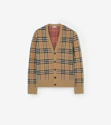 Burberry ハイゲージニットカーディガン サイズ38 Check Cotton Wool Cardigan in Sand beige - Men | Burberry® Official