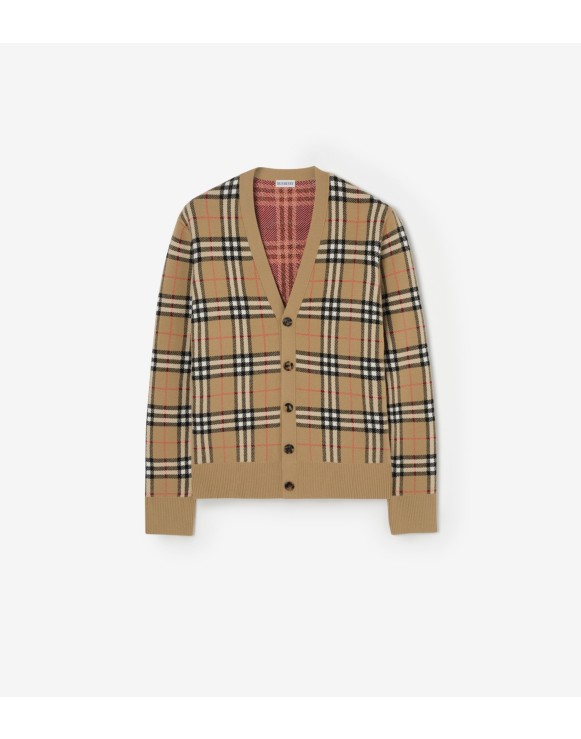 Baumwoll-Woll-Cardigan in Check