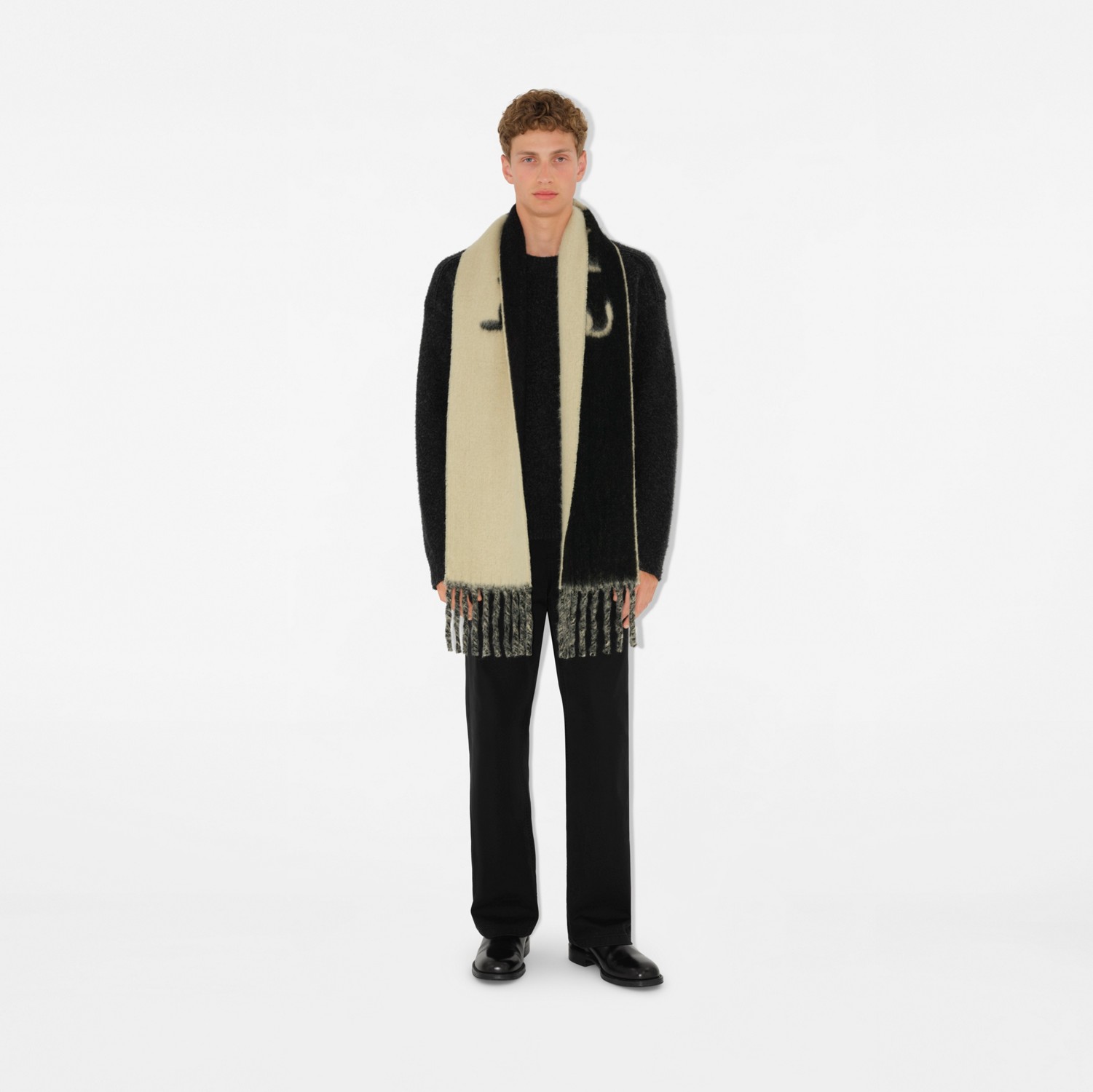 Reversible Logo Alpaca Wool Blend Scarf in Candle | Burberry Reversible Logo Alpaca Wool Blend Scarf in Candle | Burberry