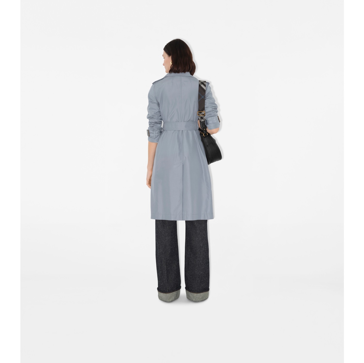 Trench coat longo de seda