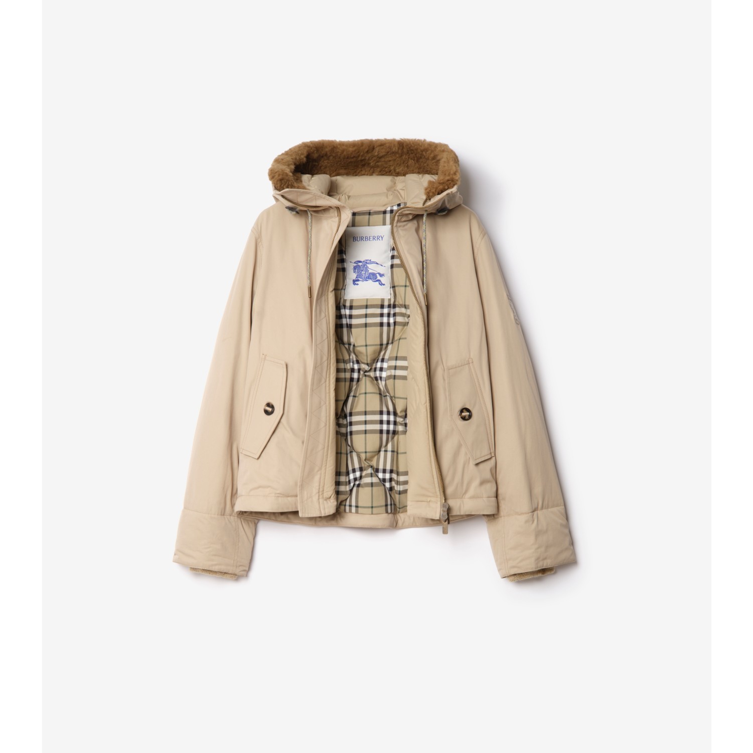 シアリングトリム ギャバジン フードジャケット