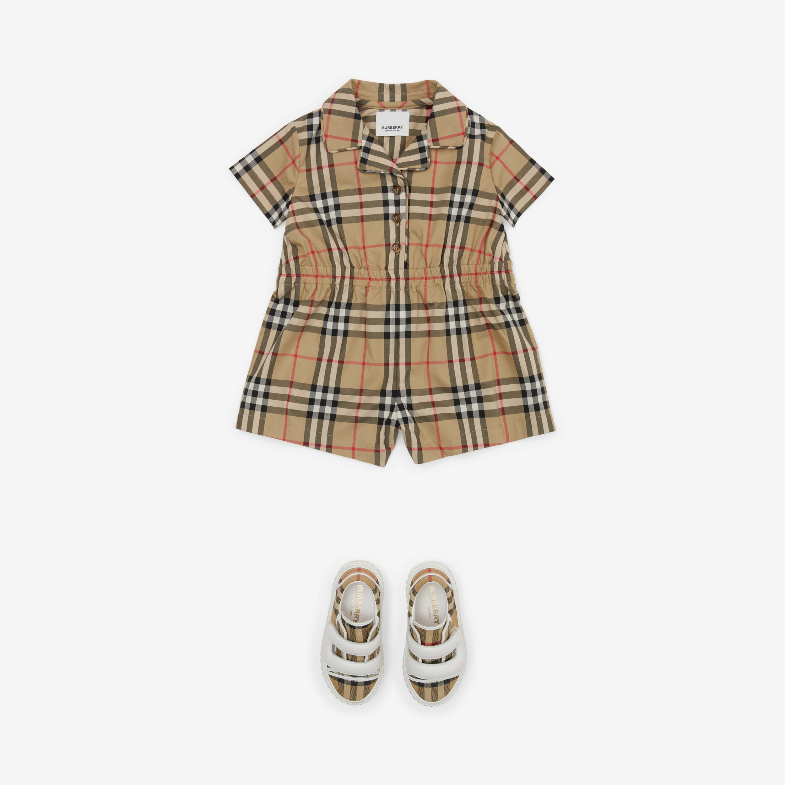 Vintage Check Stretch Cotton Twill Playsuit in Archive Beige - Children | Burberry® Official - 3