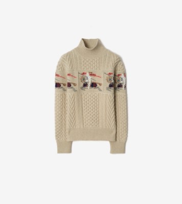 Knight Aran Knit Wool Sweater in Beige melange - Women | Burberry® Official