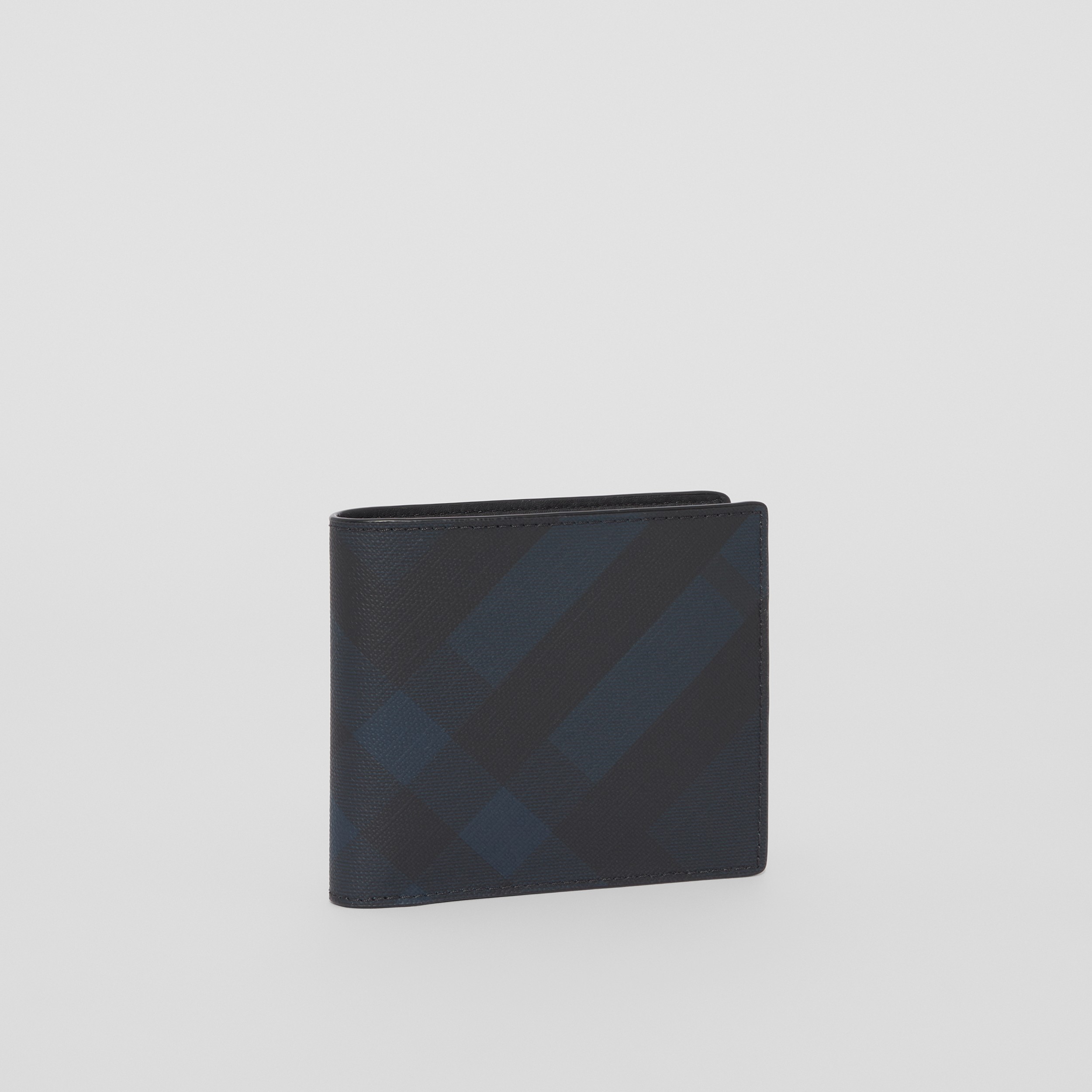 Charcoal Check and Leather Bifold Wallet in Navy - Men | Burberry® Official - 4