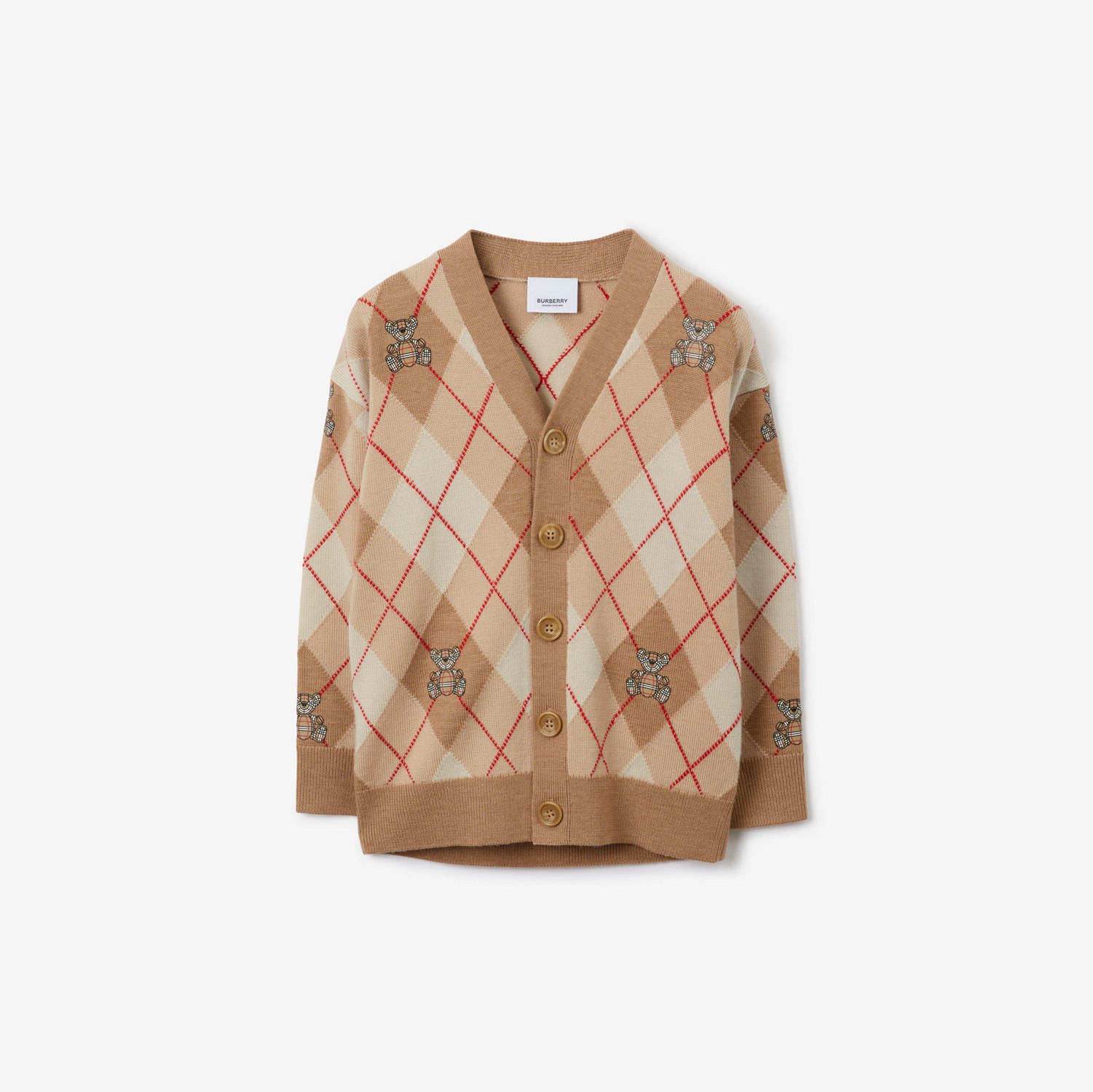 Thomas Bear Argyle Wool Cardigan in Soft Fawn | Burberry® Official