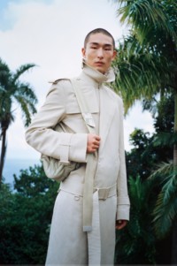 Model wearing Silk Trench Coat