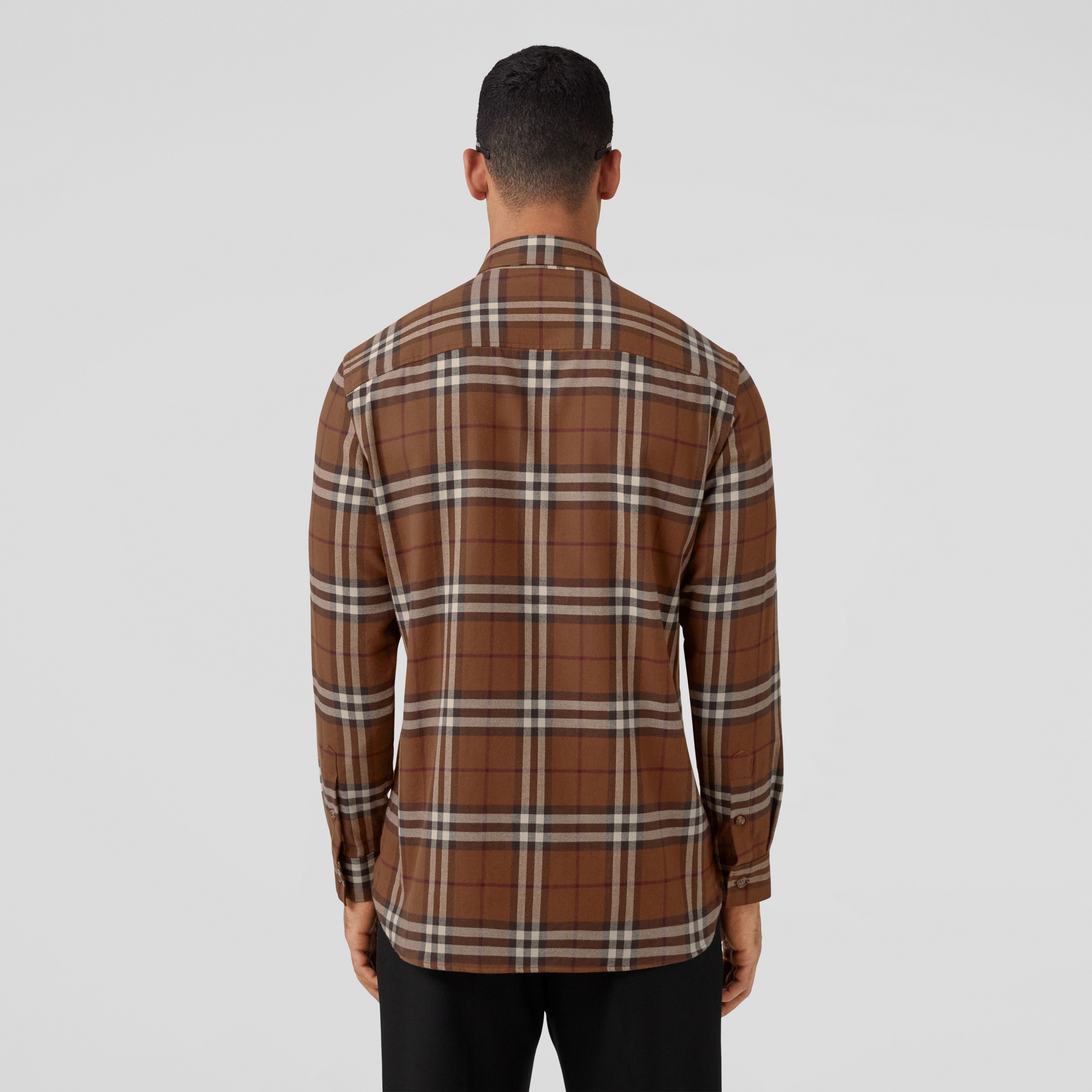 Button-down Collar Check Cotton Flannel Shirt in Dark Birch Brown - Men | Burberry® Official - 3