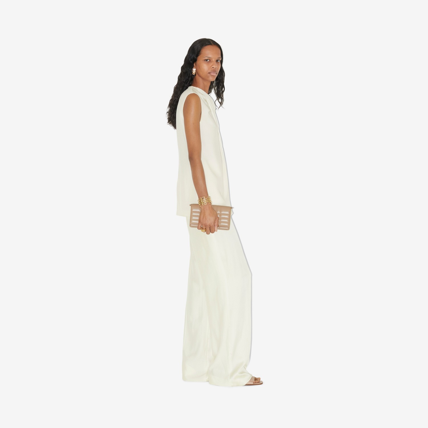 Pantalones de pernera ancha en raso (Blanco Natural) - Mujer | Burberry® oficial