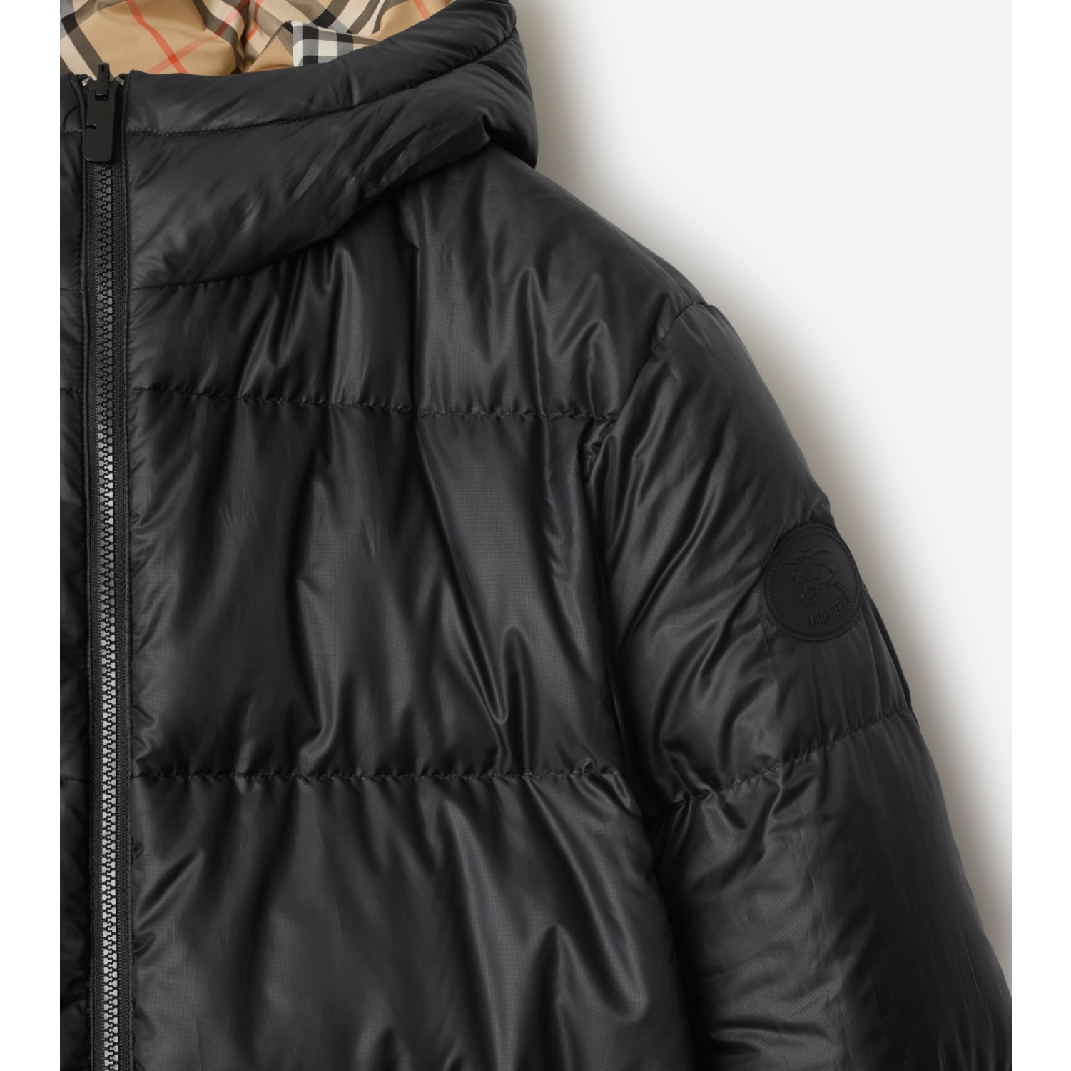 Reversible Check Hooded Puffer Jacket