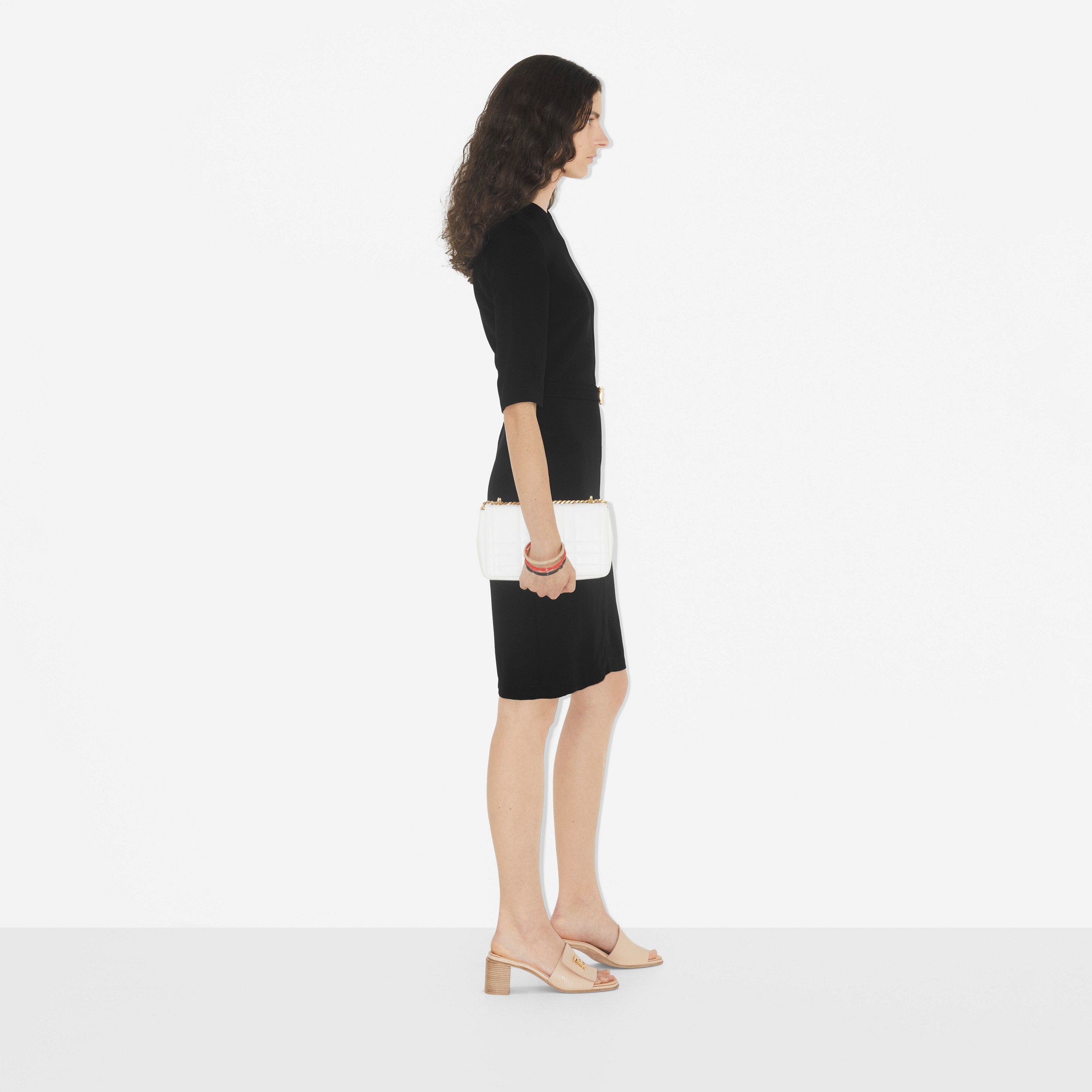 Monogram Motif Viscose Belted Dress in Black - Women | Burberry® Official - 3