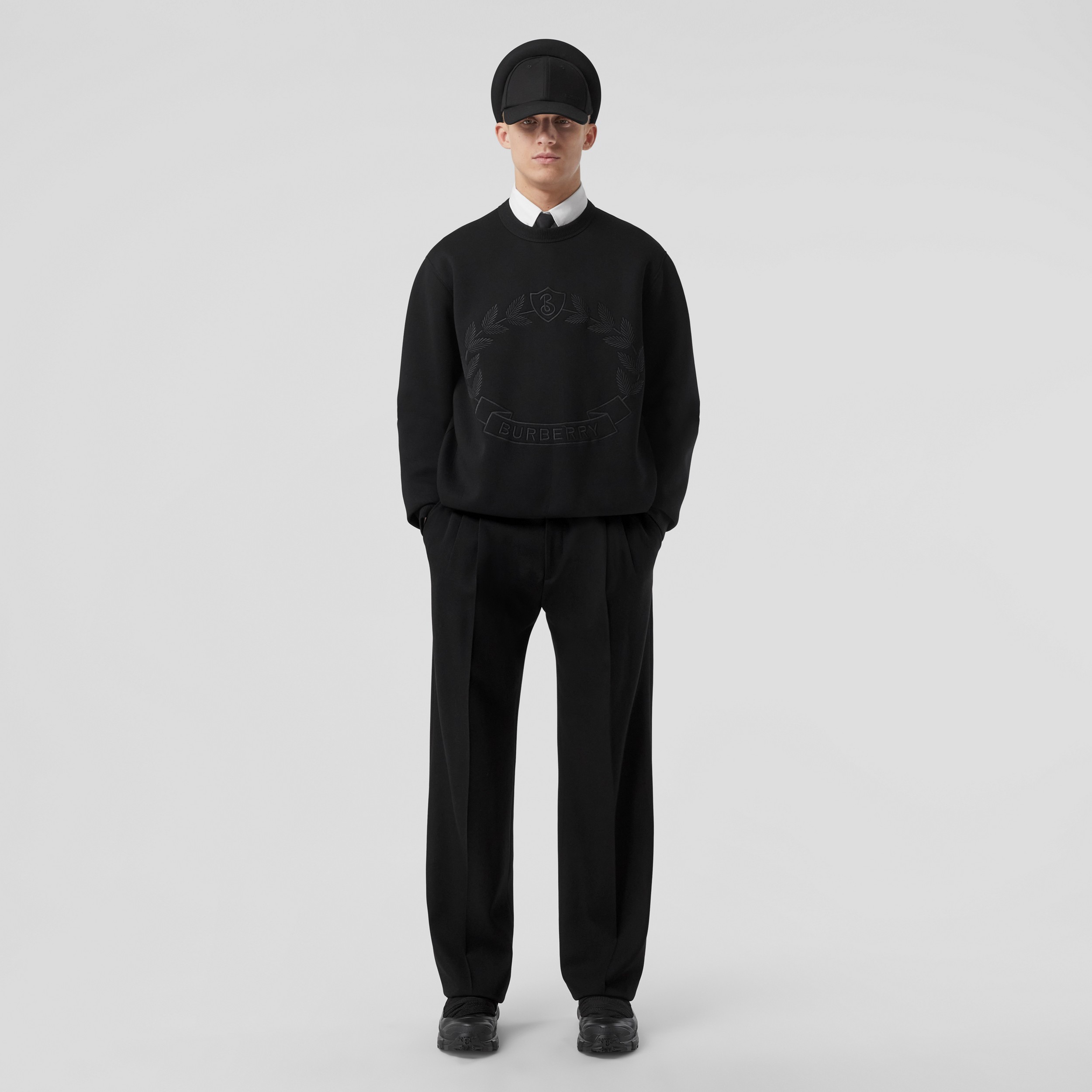 Wide Leg Wool Twill Trousers in Black - Men | Burberry® Official - 1