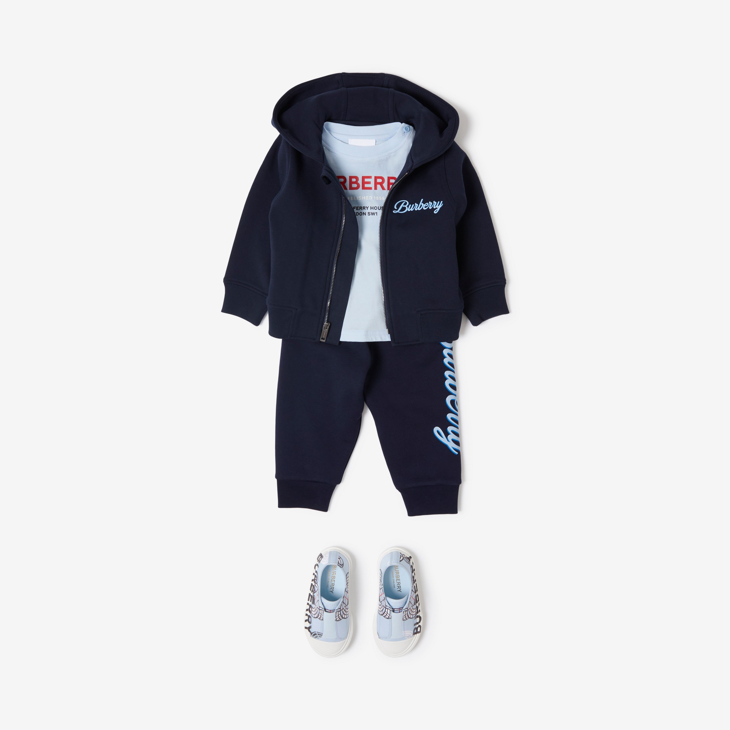 Blusa de moletom com capuz e zíper de algodão com logotipo (Azul Grafite Intenso) - Crianças | Burberry® oficial - 3
