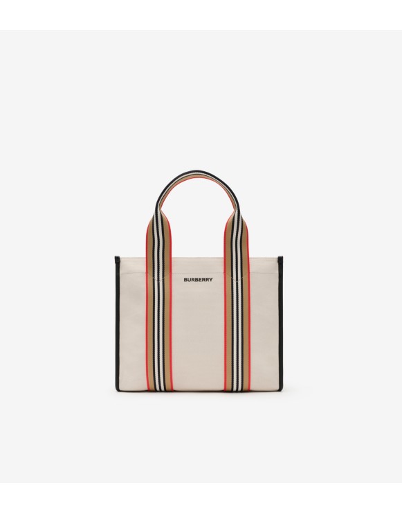 Small Icon Stripe Trim Canvas Tote
