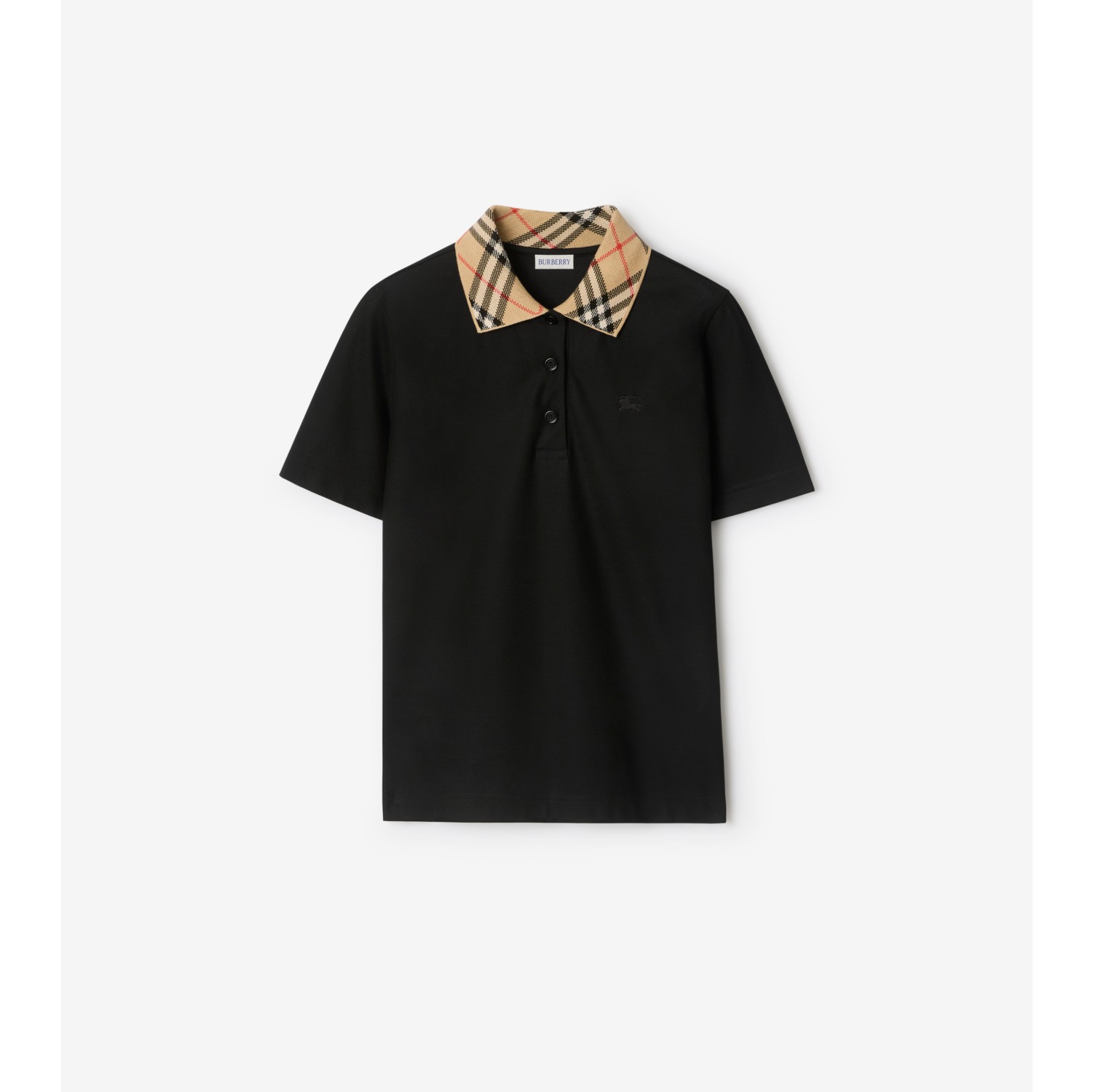 Check Collar Cotton Polo Shirt in Black - Women | Burberry® Official