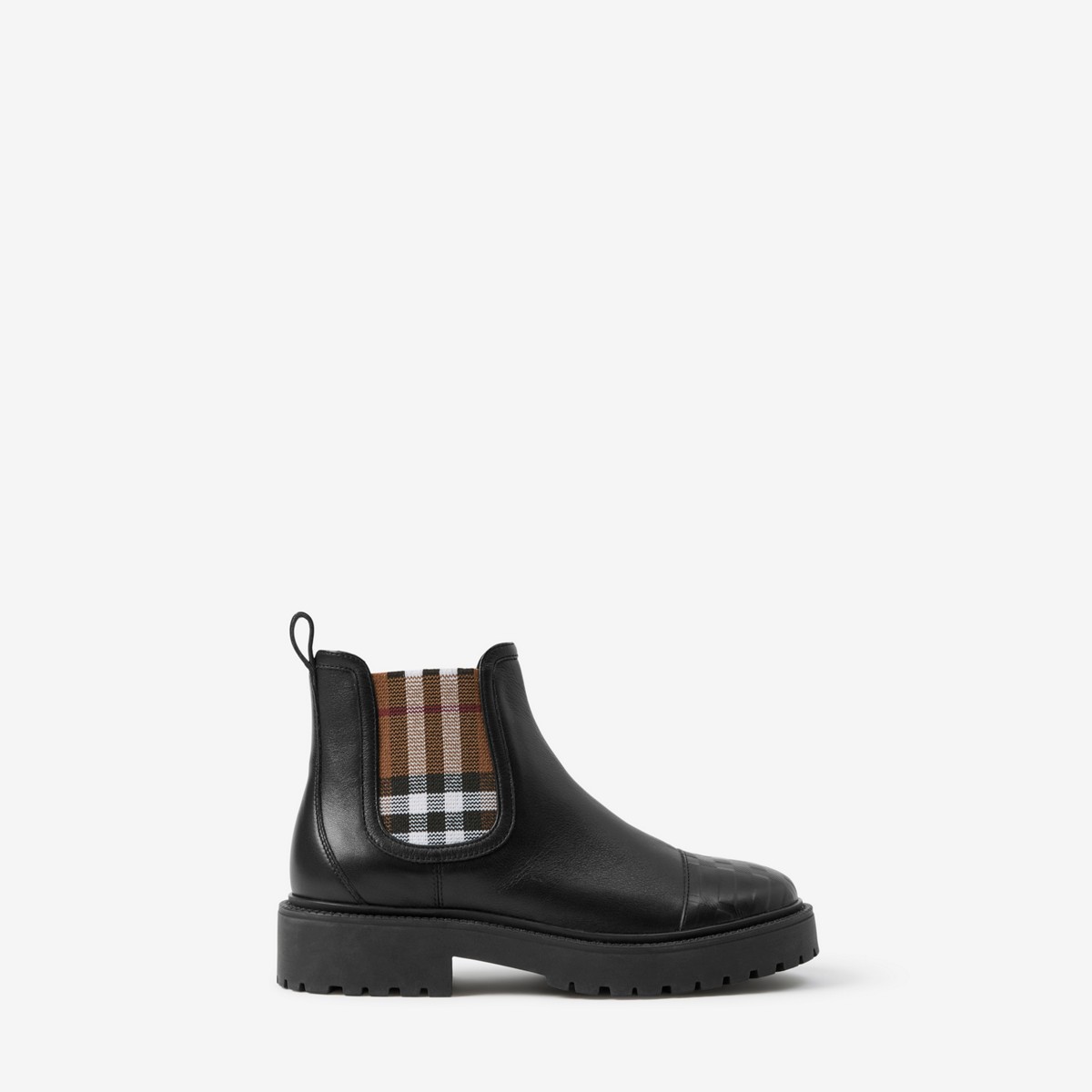 Burberry Childrens Check Detail Leather Chelsea Boots In Black