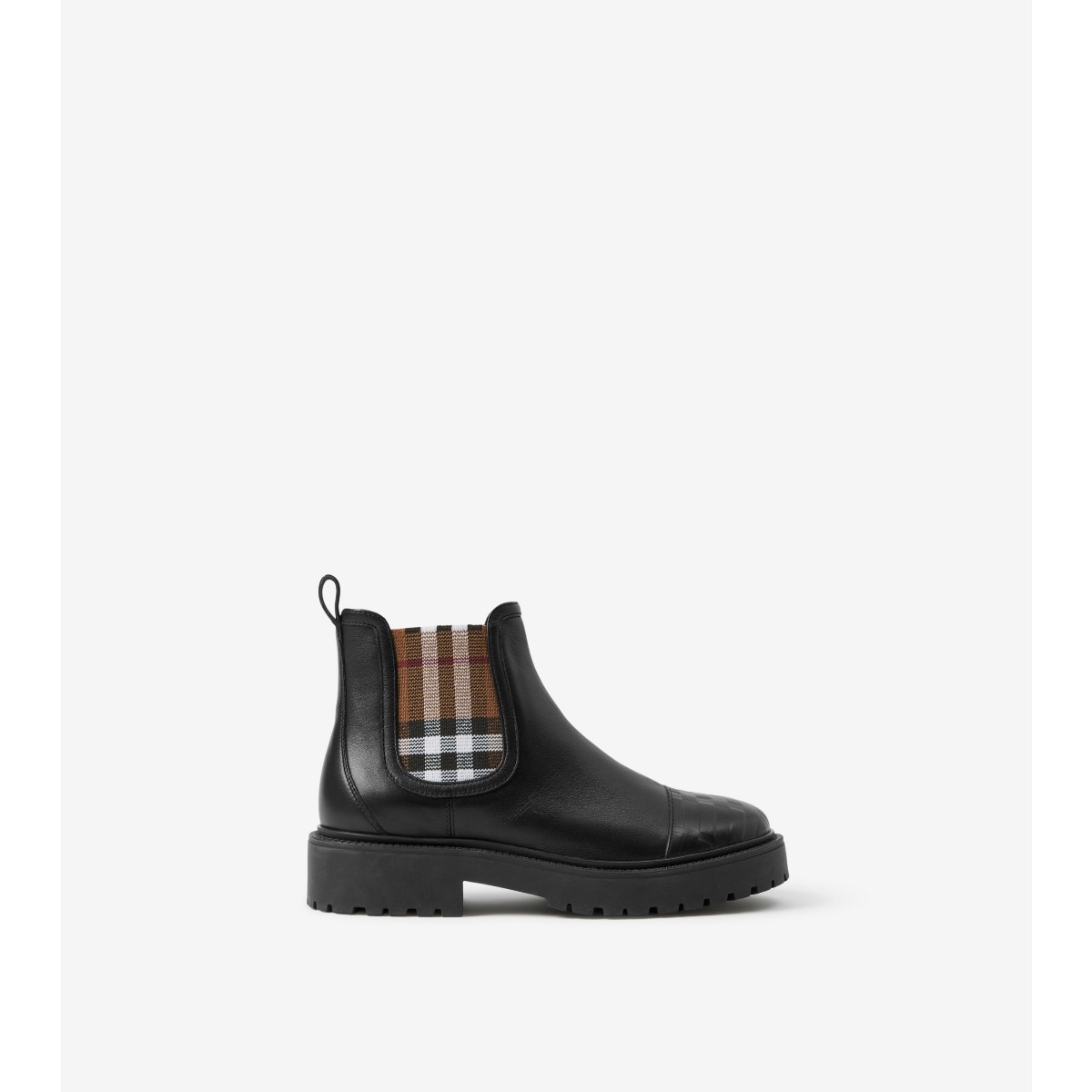 Burberry Childrens Check Detail Leather Chelsea Boots In Black