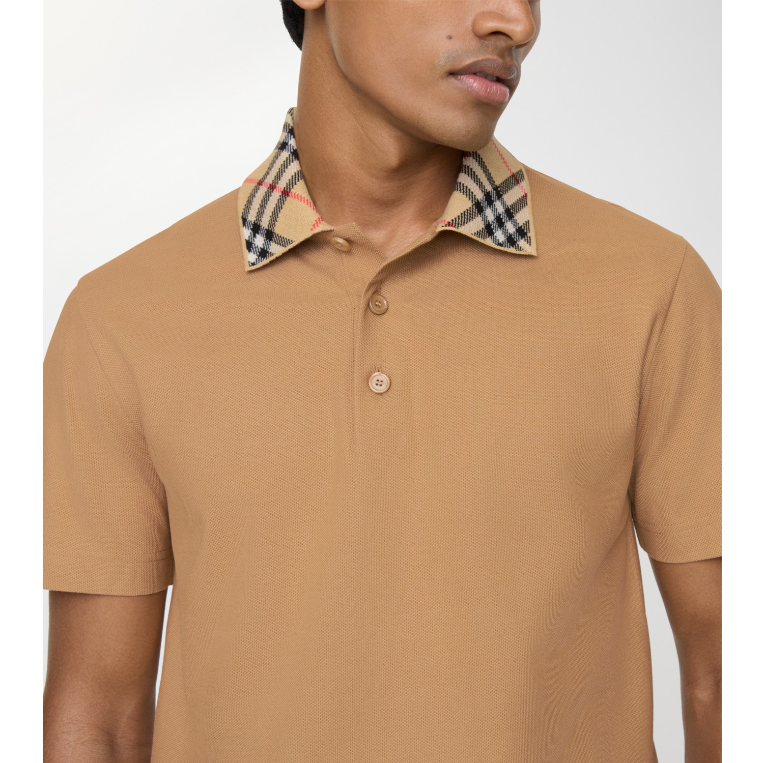 Check Collar Cotton Polo Shirt in Beige - Men | Burberry® Official