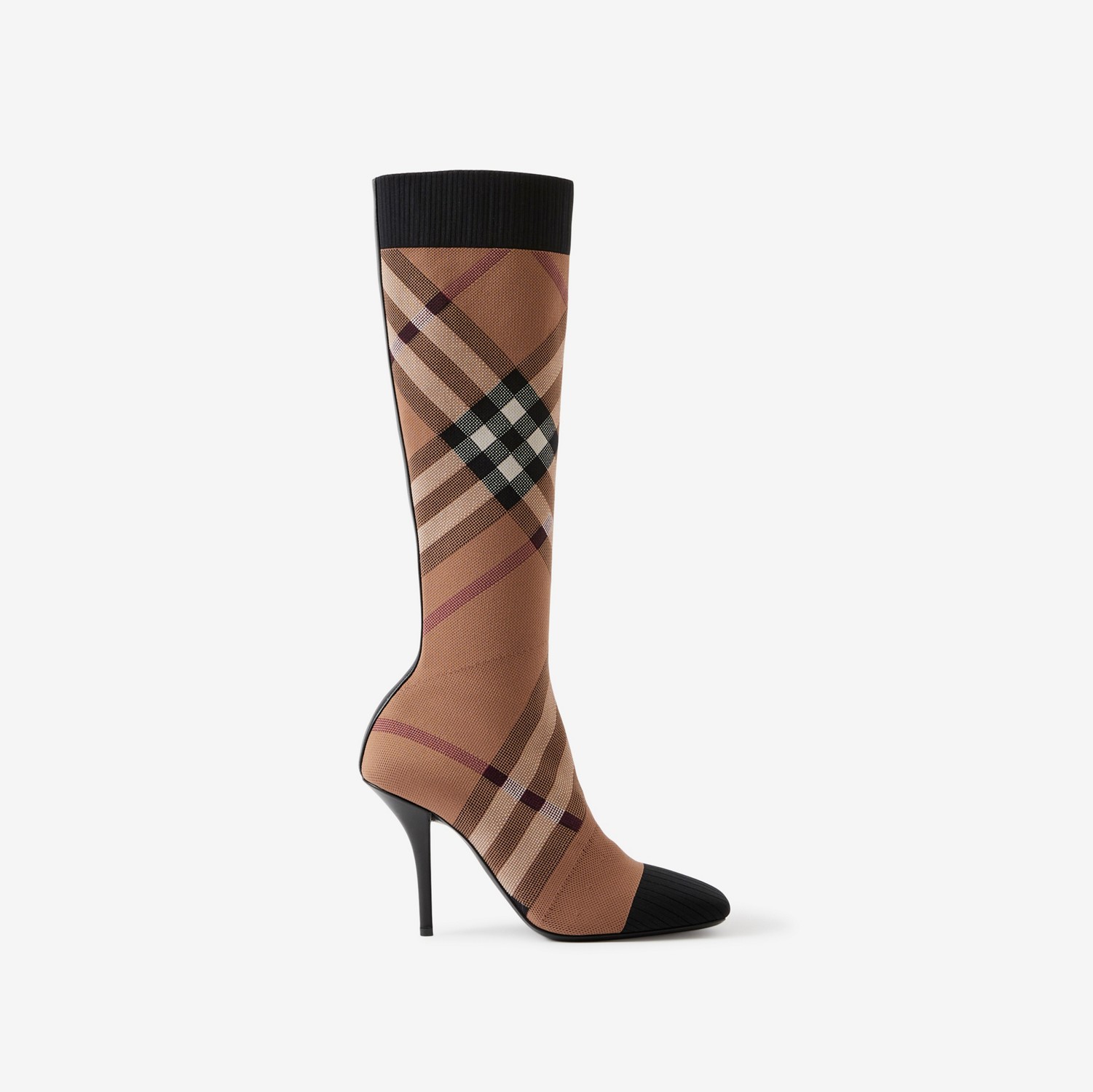 Knitted Check Sock Boots in Birch Brown - Women | Burberry® Official
