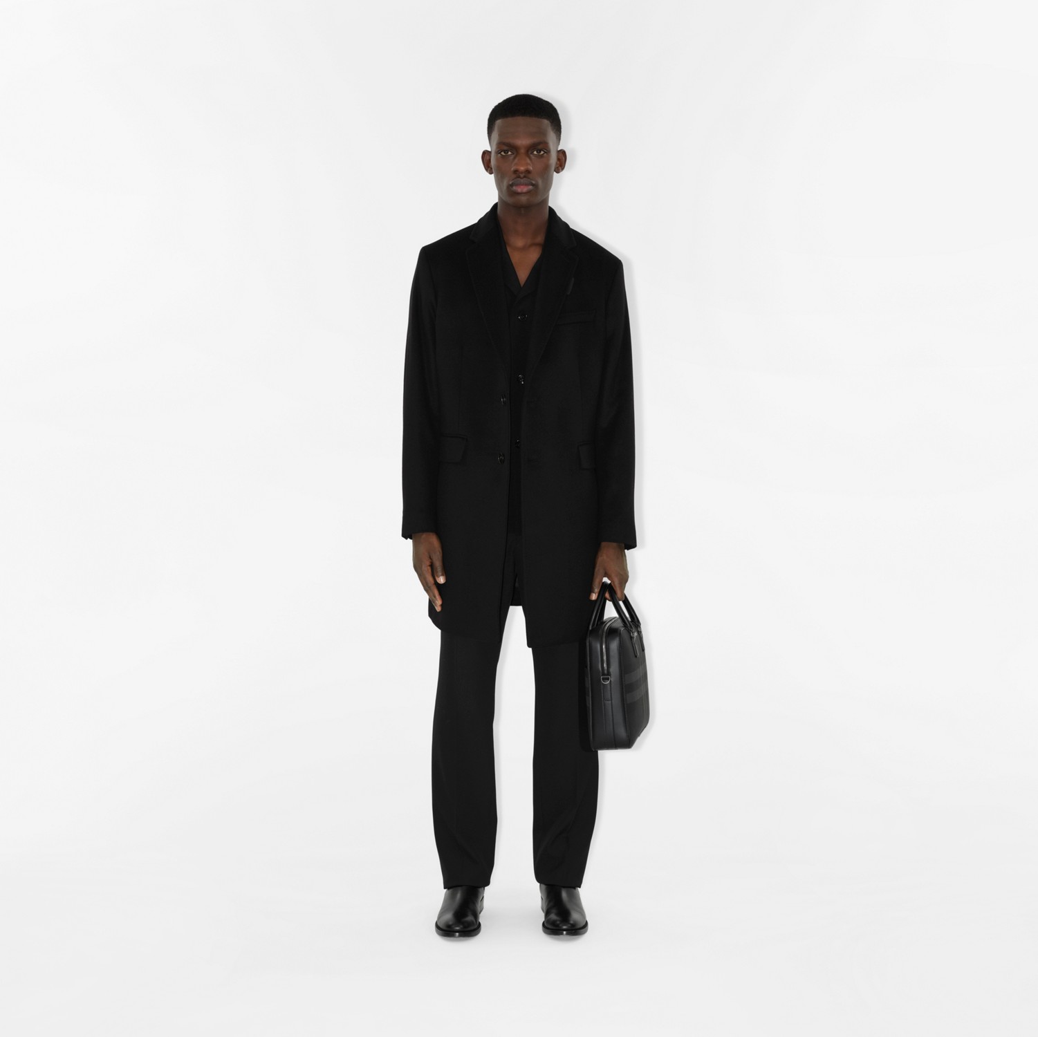 Manteau ajusté en laine et cachemire (Noir) - Homme | Site officiel Burberry®