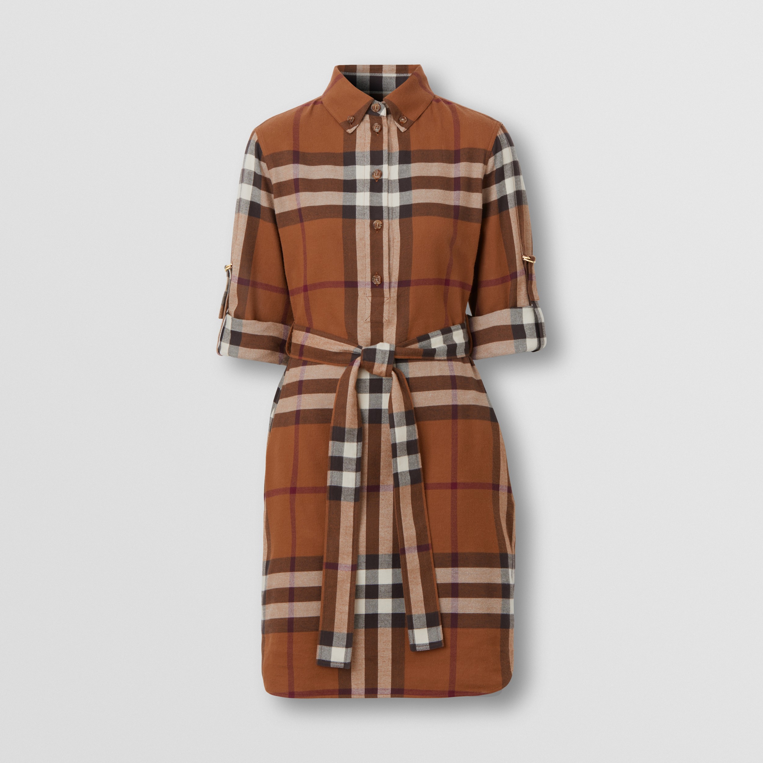 Check Cotton Tie-waist Shirt Dress in Dark Birch Brown - Women | Burberry® Official - 4