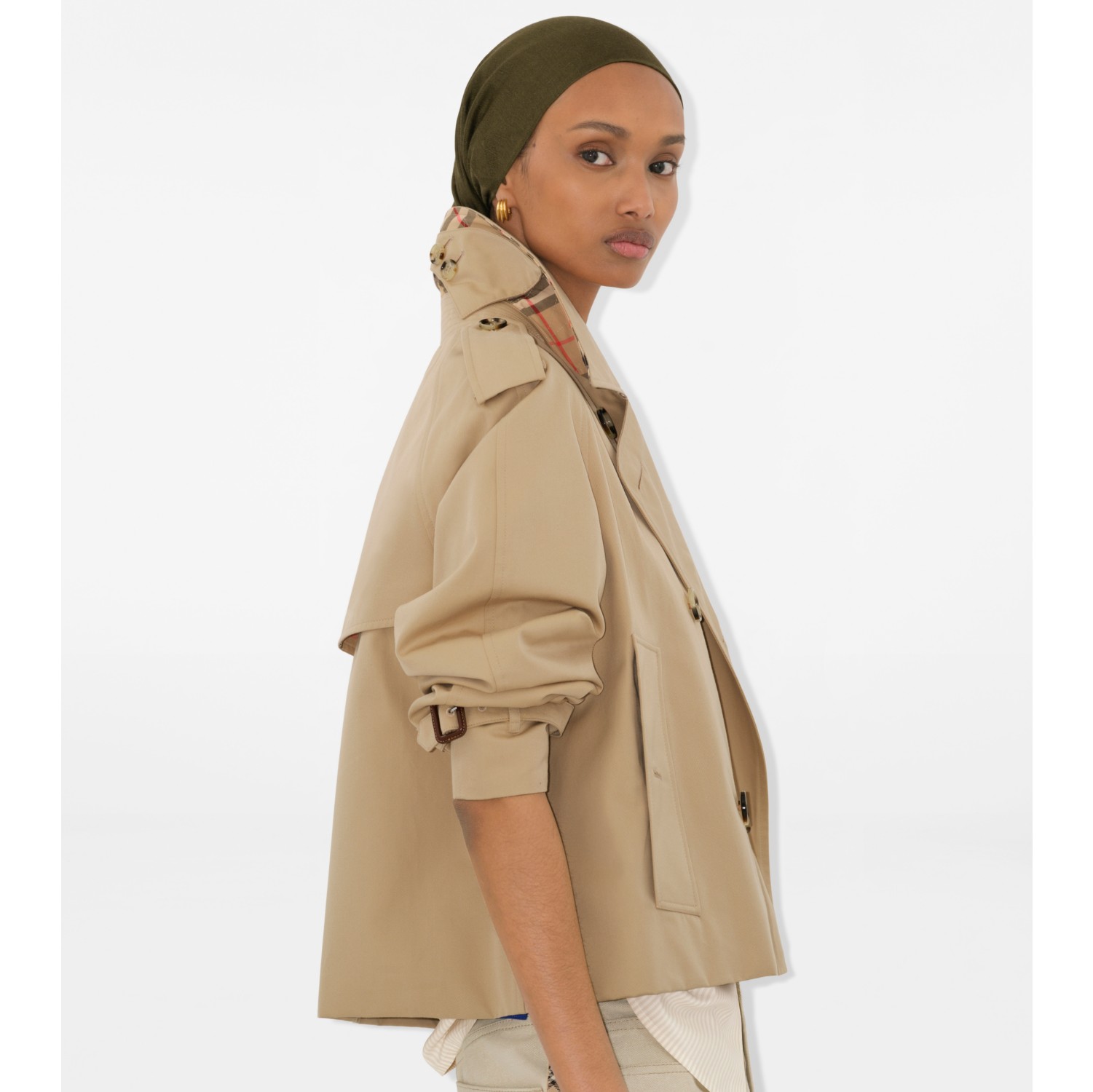 Cropped Gabardine Trench Jacket