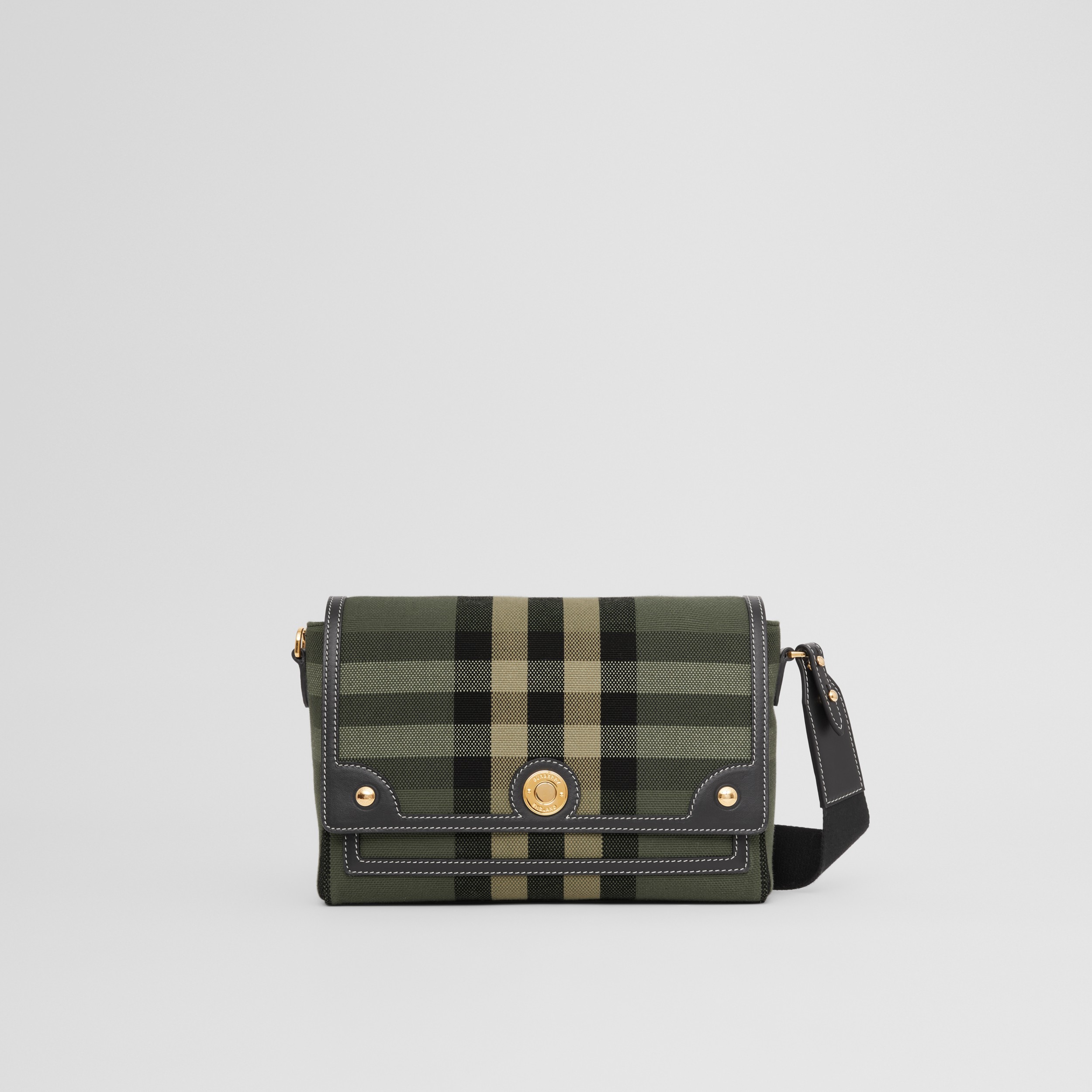 Check Canvas and Leather Note Crossbody Bag in Military Green Women Burberry United States