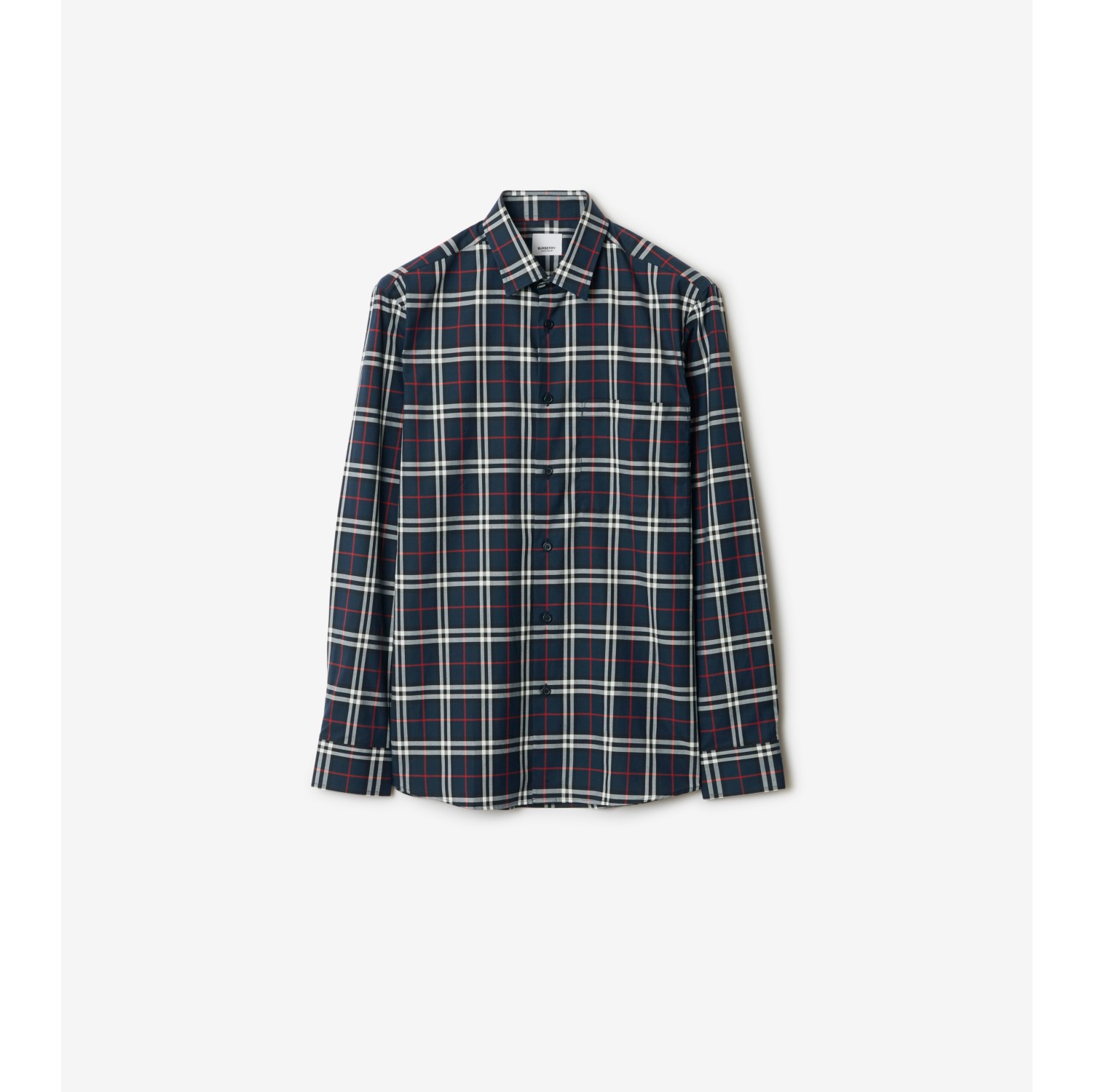 Check Cotton Shirt in Navy - Men | Burberry® Official