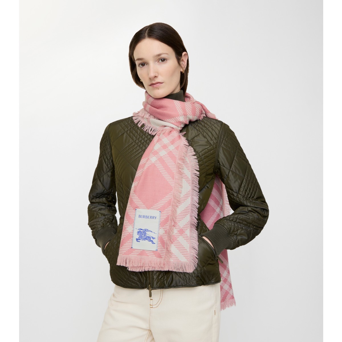  Check Wide Wool Silk Scarf