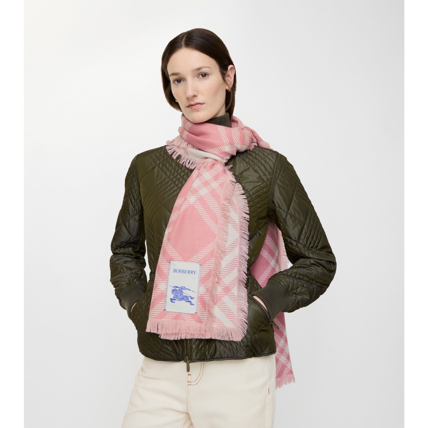 Wide Check Wool Silk Scarf